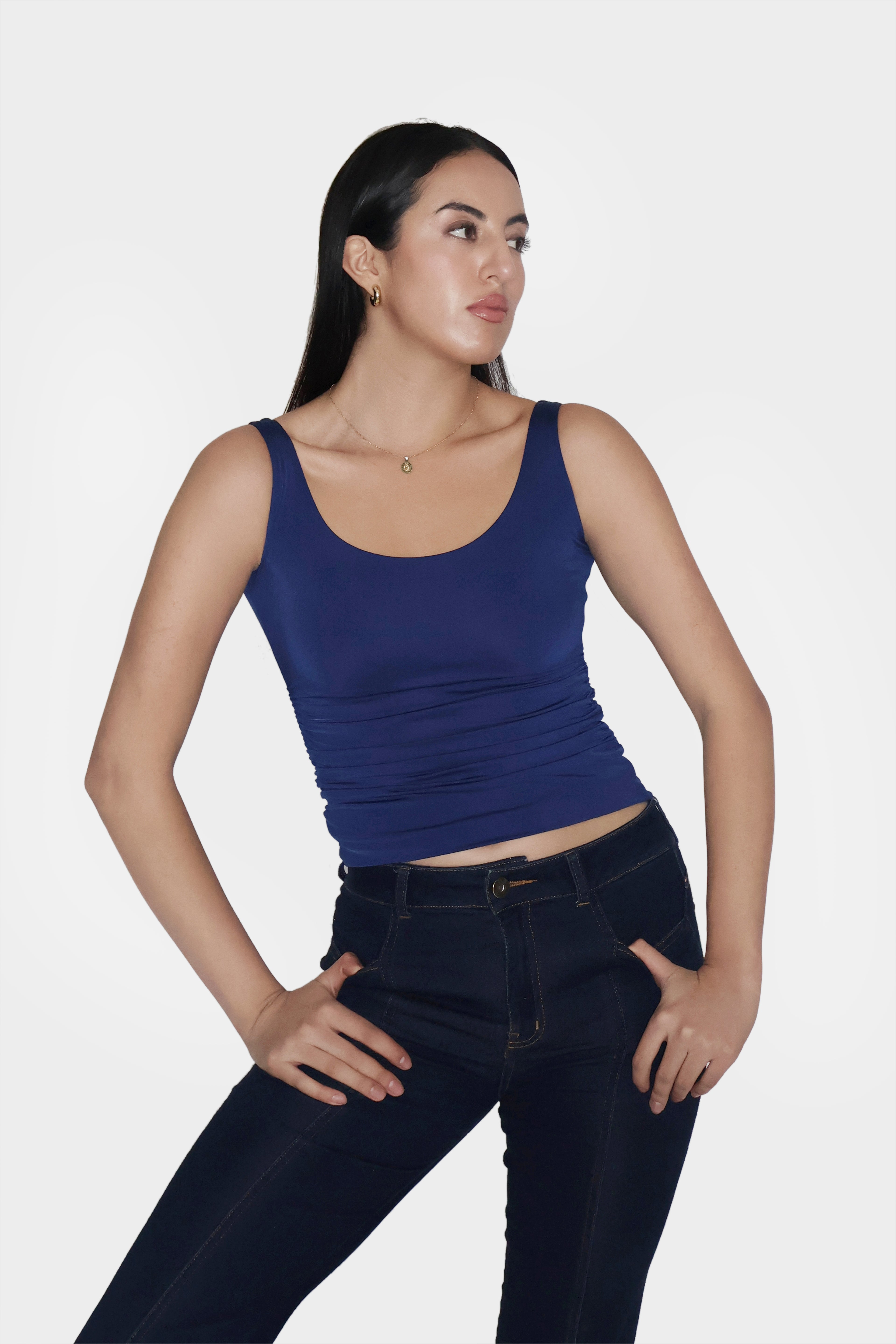 Blue Ruched Tank Top - Quill Top (Navy)