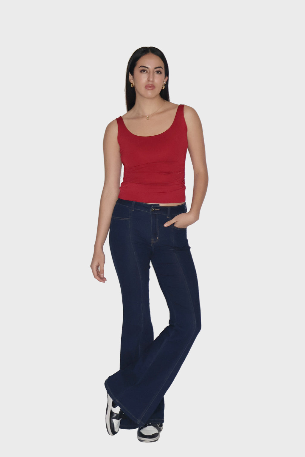 Khushi Hegde in Red Ruched Tank Top - Quill Top (Cherry)