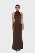 Brown Long Halter Neck Maxi Dress - Ether Dress (Coco)