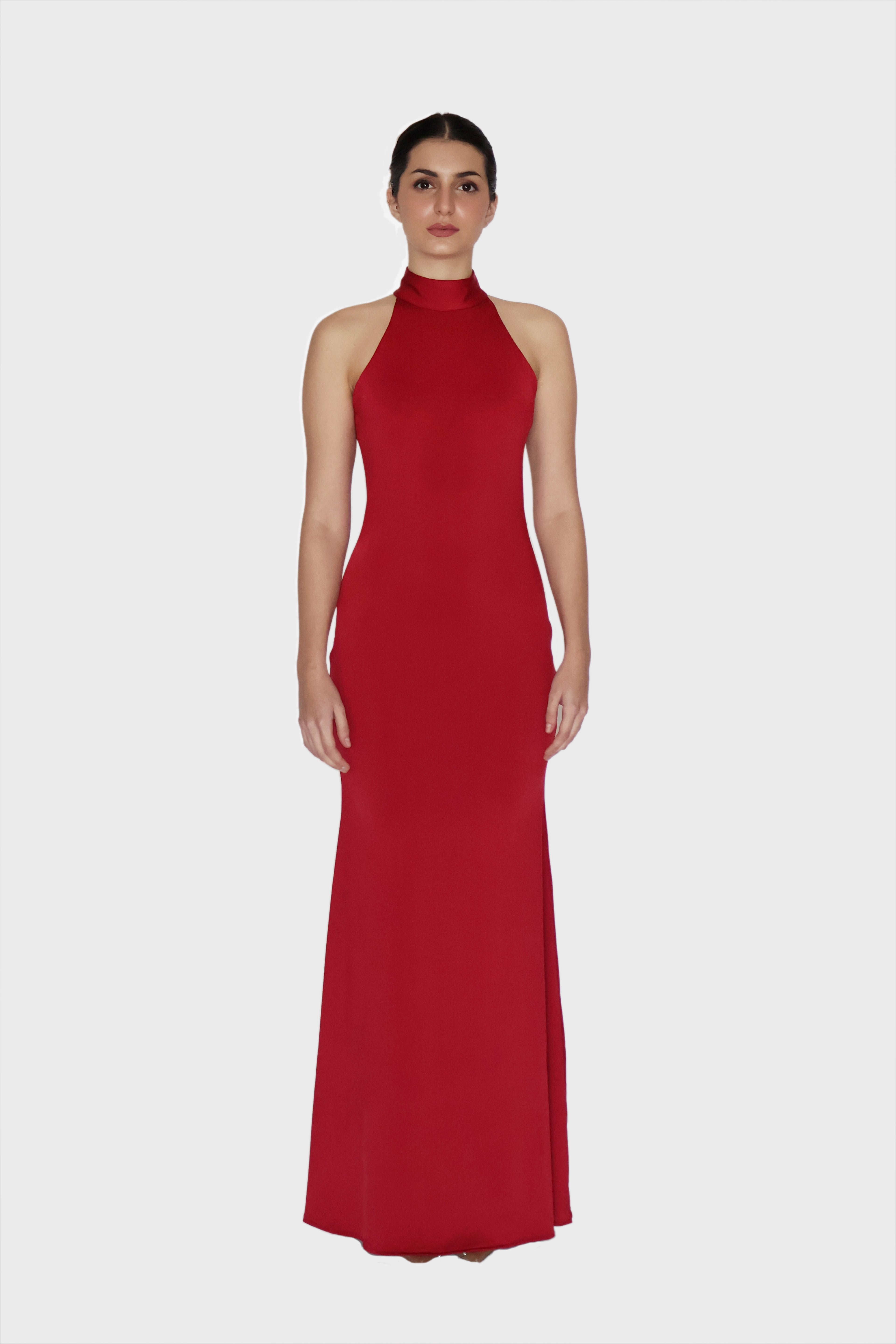 Sanjeevani in Red Halter Neck Maxi Dress - Ether Dress (Cherry)