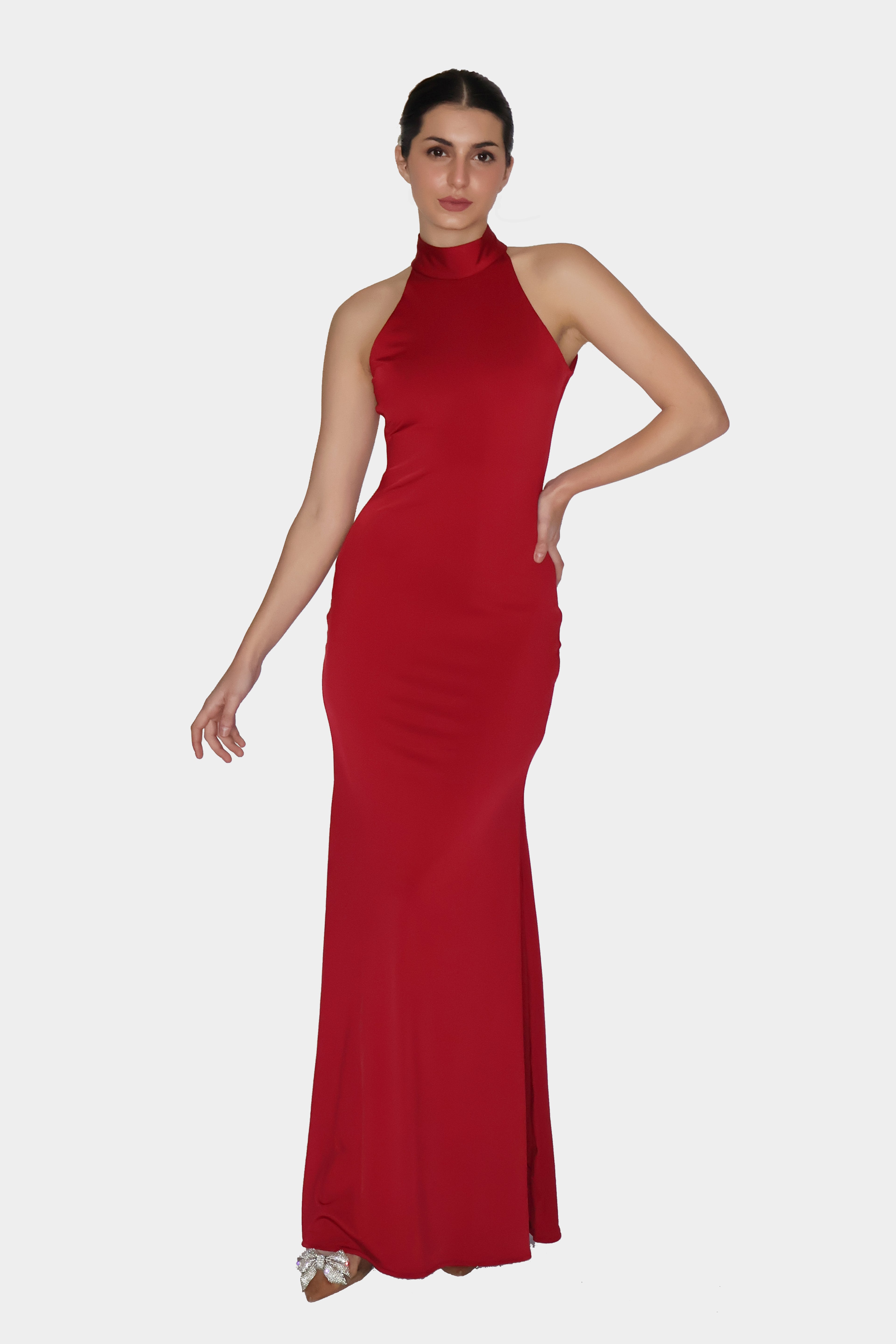 Sanjeevani in Red Halter Neck Maxi Dress - Ether Dress (Cherry)