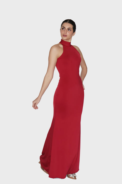 Arushi in Red Halter Neck Maxi Dress - Ether Dress (Cherry)