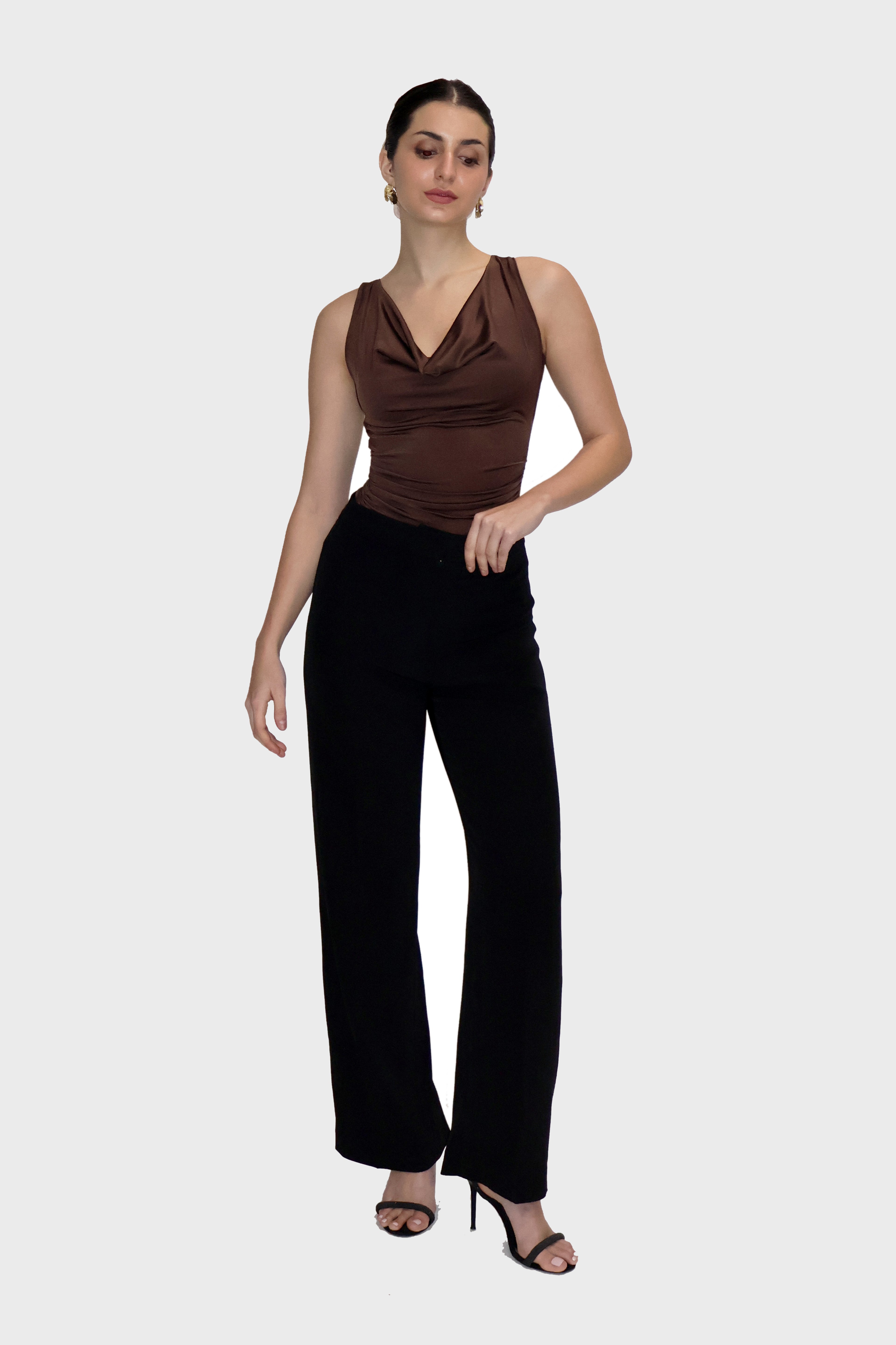 Brown Cowl Neck Bodysuit - Prism Bodysuit (Coco)