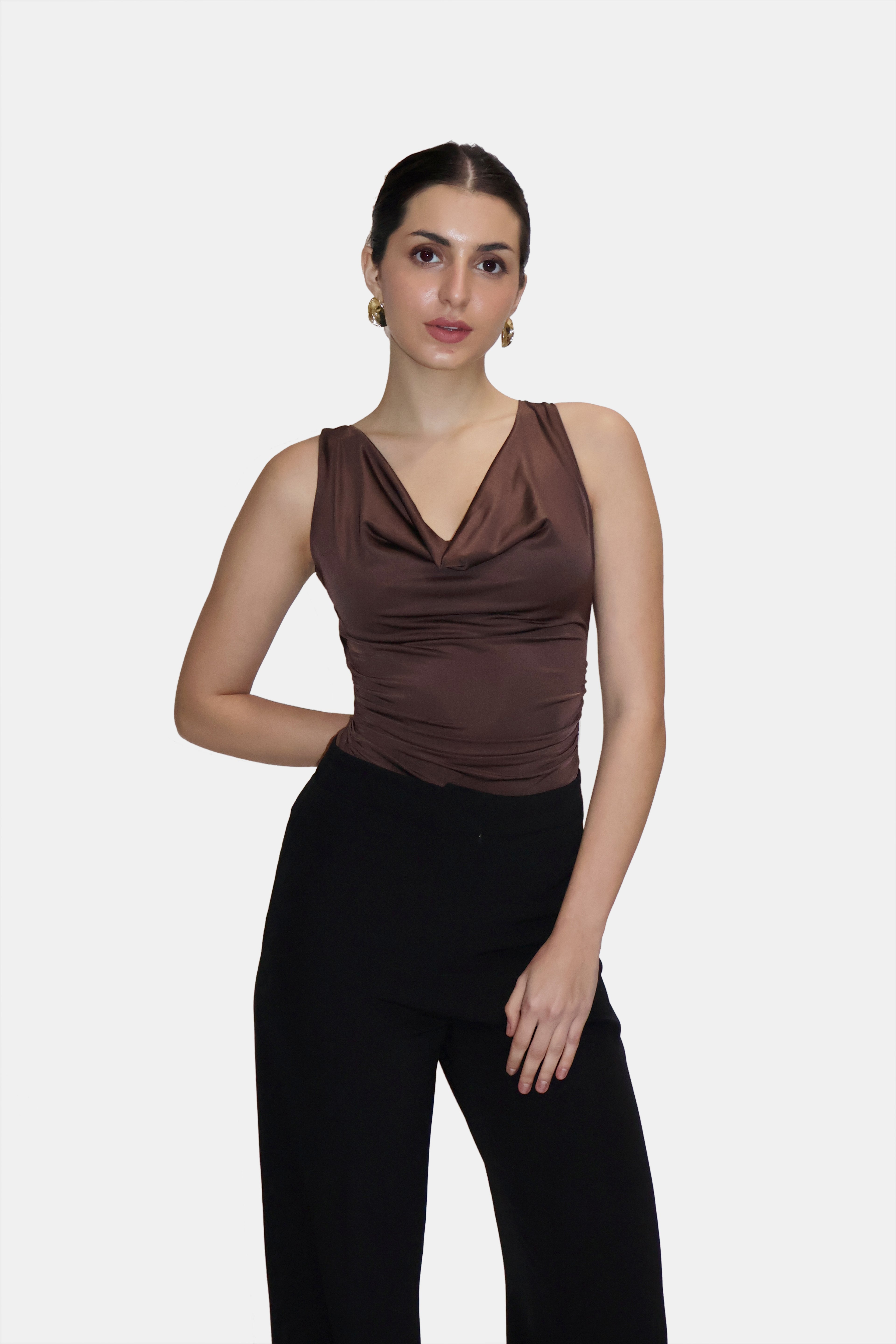 Brown Cowl Neck Bodysuit - Prism Bodysuit (Coco)