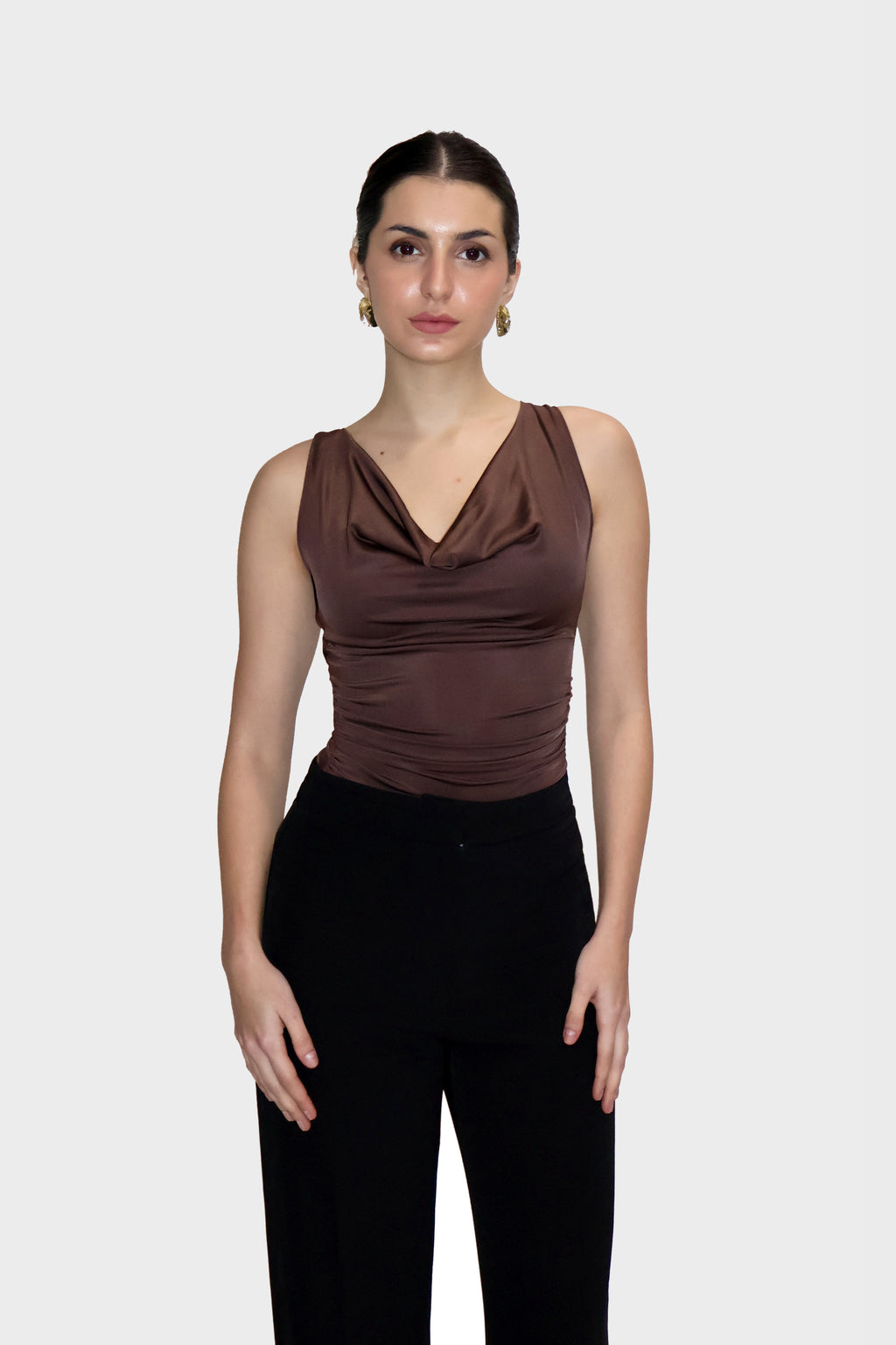 Brown Cowl Neck Bodysuit - Prism Bodysuit (Coco)