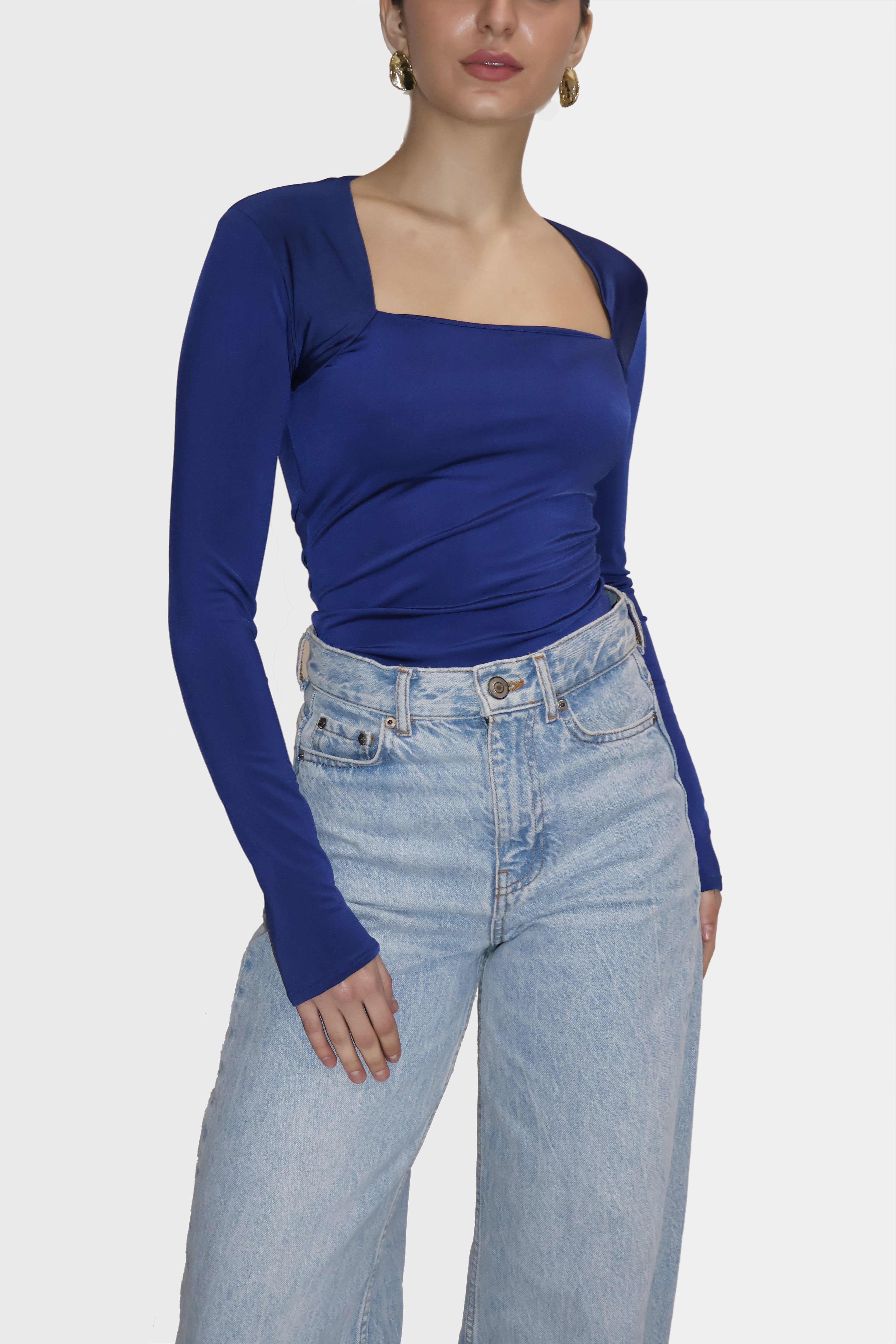 Blue Square Neck Full Sleeve Top - Sway Top (Navy)