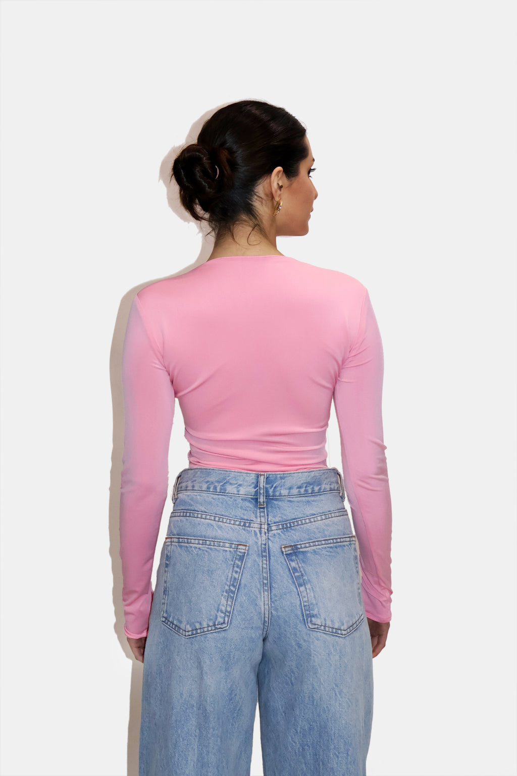 Pink Square Neck Full Sleeve Top - Sway Top (Flamingo)
