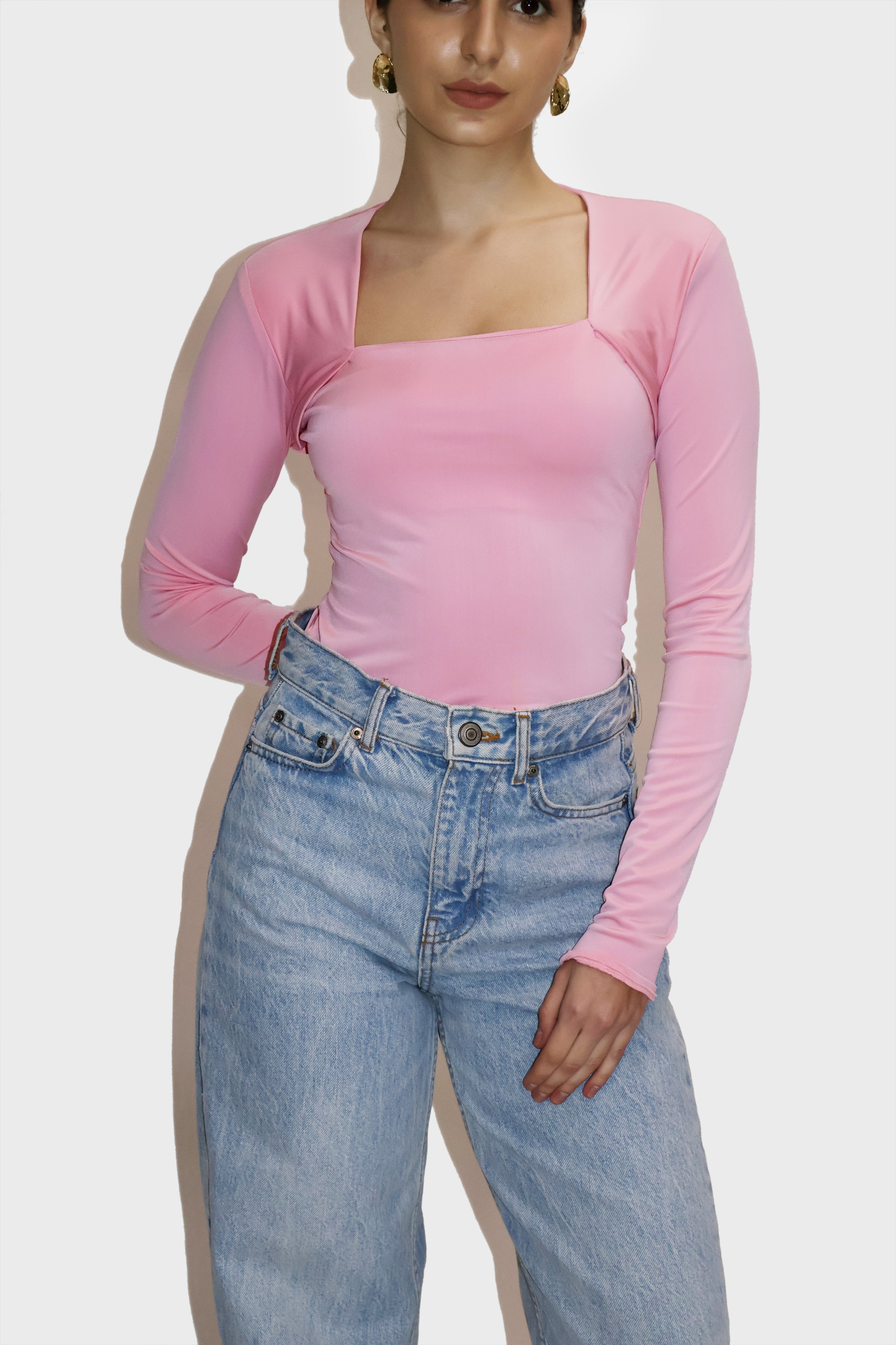 Pink Square Neck Full Sleeve Top - Sway Top (Flamingo)