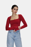 Red Square Neck Full Sleeve Top - Sway Top (Cherry)