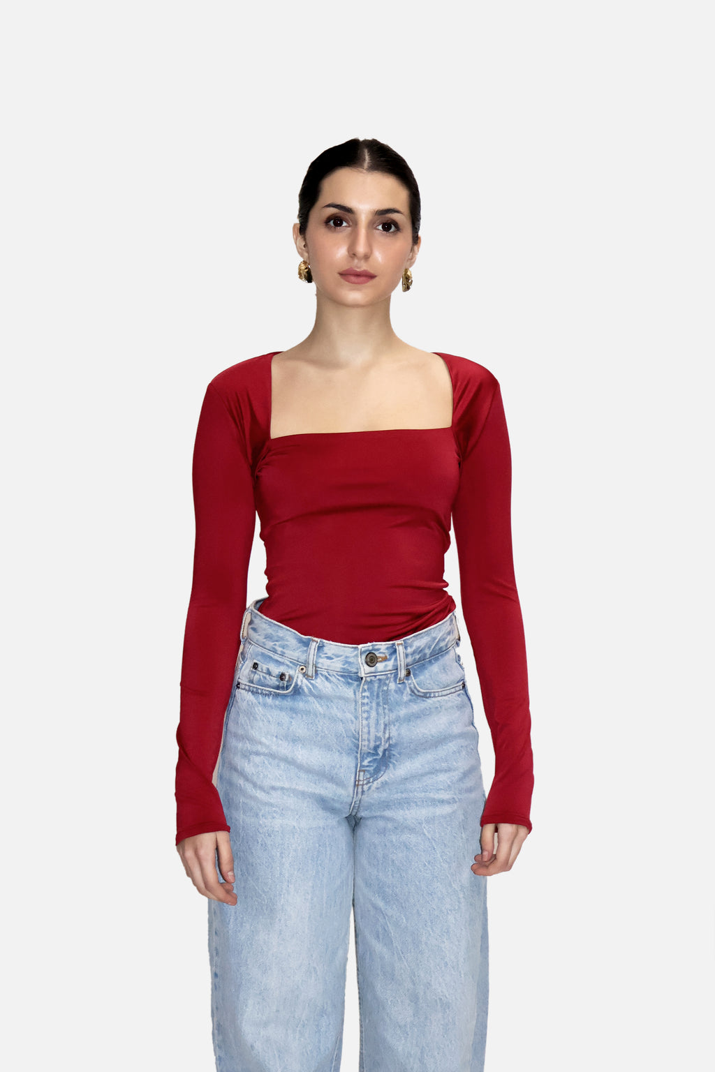 Red Square Neck Full Sleeve Top - Sway Top (Cherry)