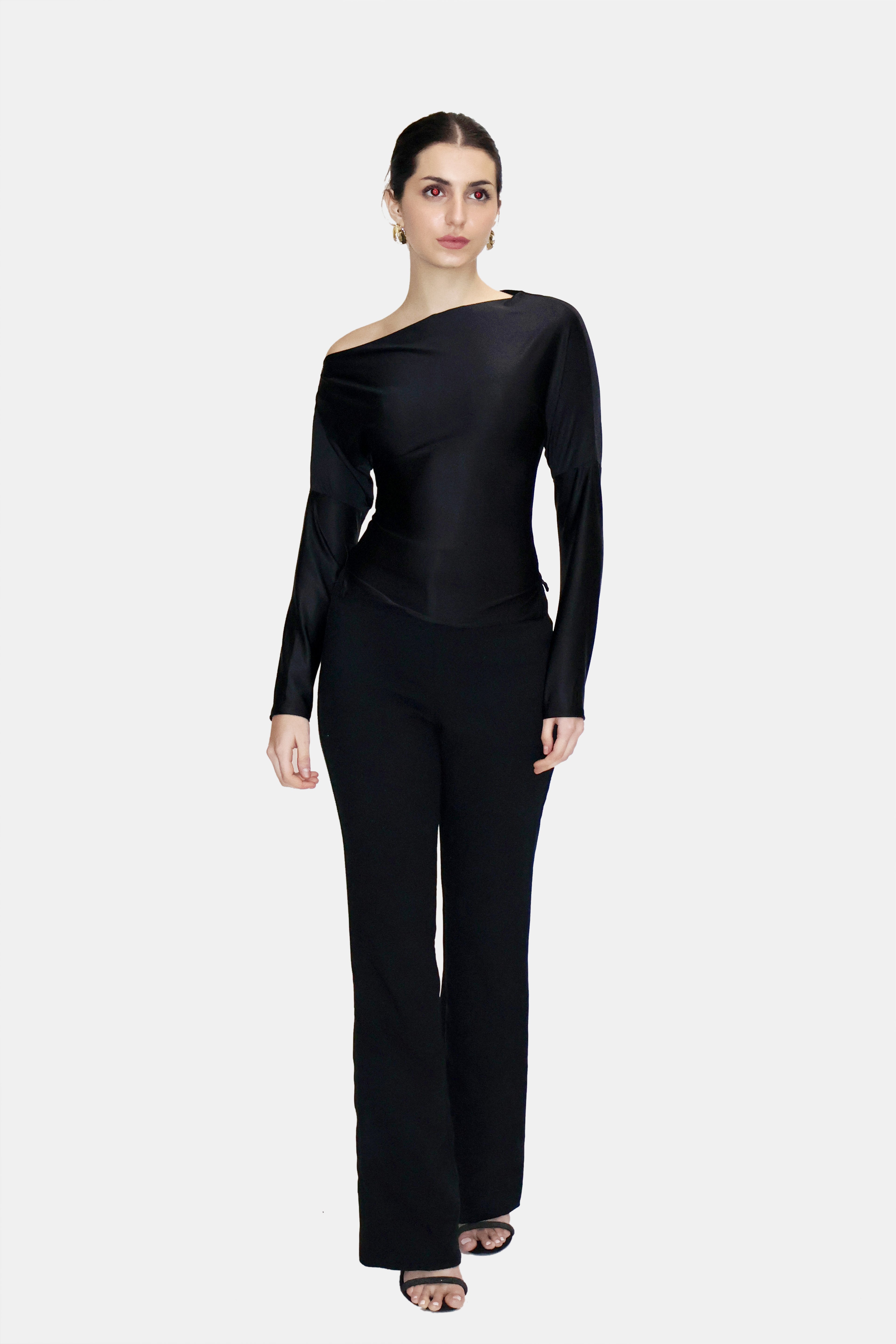 Black One-Shoulder Full Sleeve Top - Oak Top (Onyx)