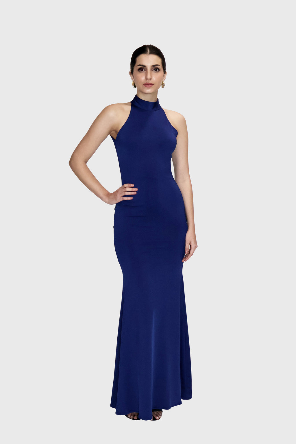 Parnika Tomar in Blue Long Halter Neck Maxi Dress - Ether Dress (Navy)