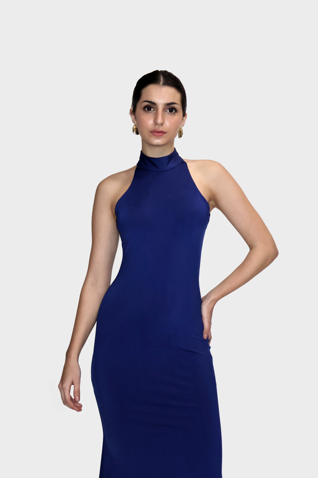 Parnika Tomar in Blue Long Halter Neck Maxi Dress - Ether Dress (Navy)