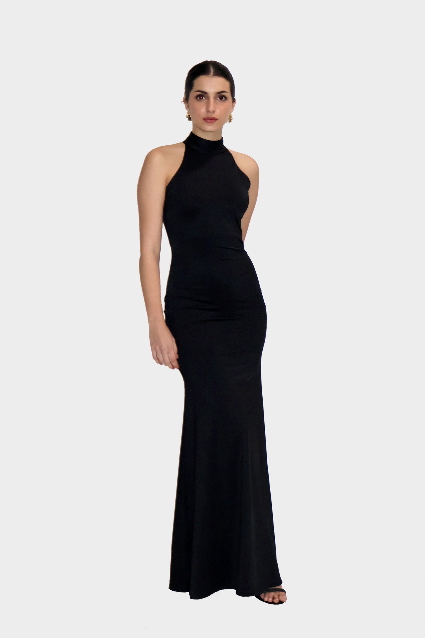 Black Long Halter Neck Maxi Dress - Ether Dress (Onyx) Black Long Halter Neck Maxi Dress - Ether Dress (Onyx)