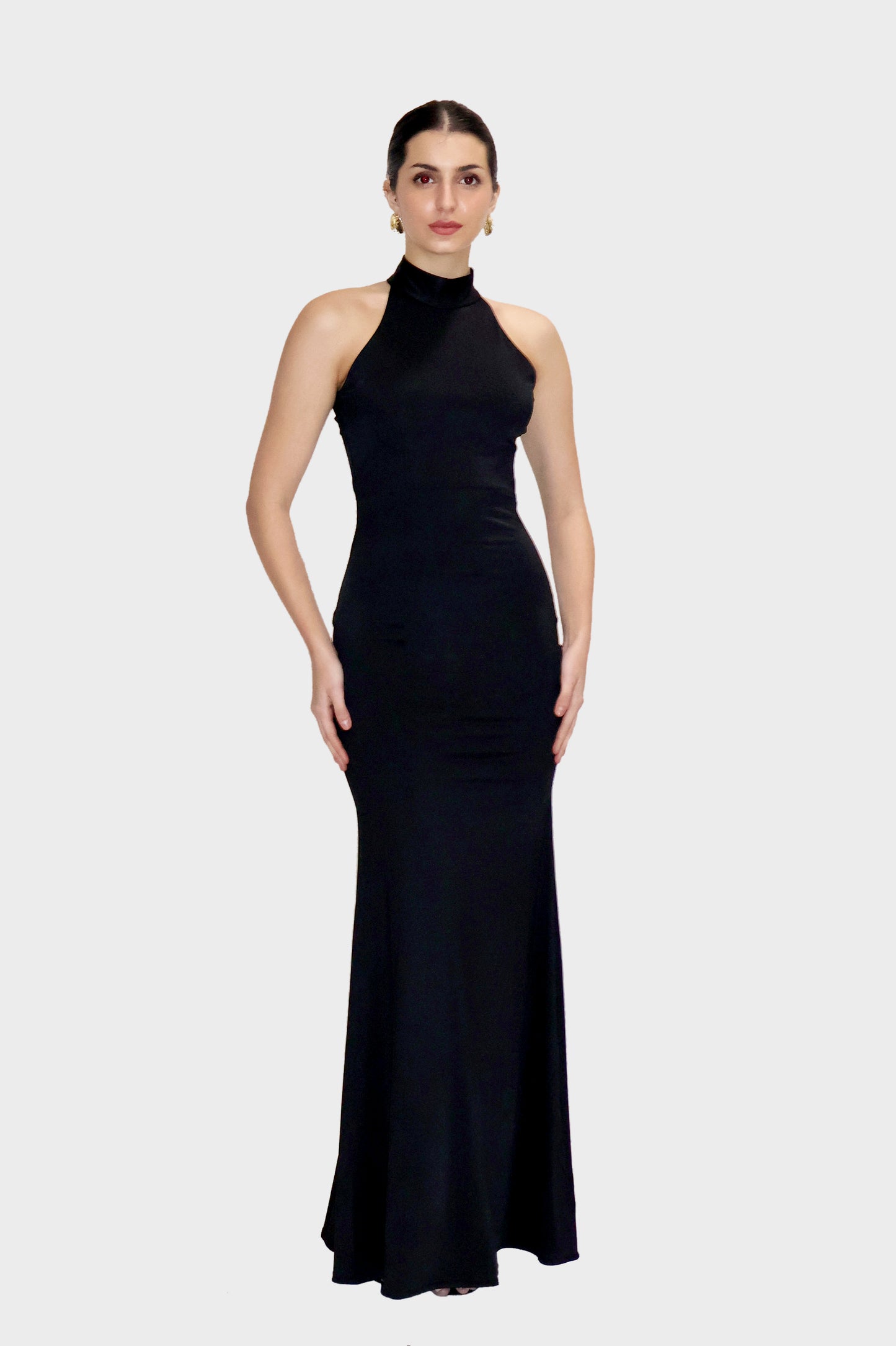 Black Long Halter Neck Maxi Dress - Ether Dress (Onyx) Black Long Halter Neck Maxi Dress - Ether Dress (Onyx)