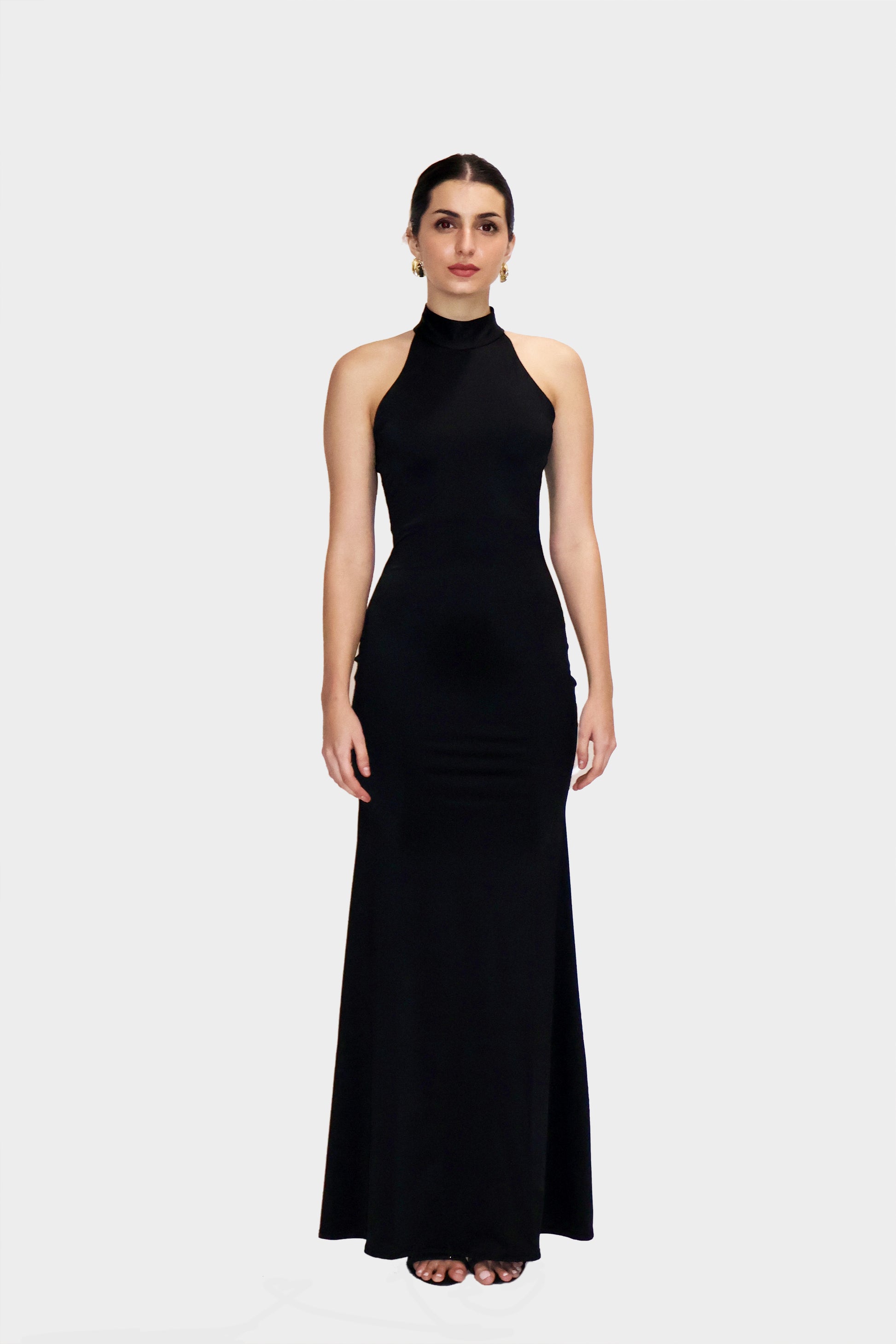 Black Long Halter Neck Maxi Dress - Ether Dress (Onyx) Black Long Halter Neck Maxi Dress - Ether Dress (Onyx)