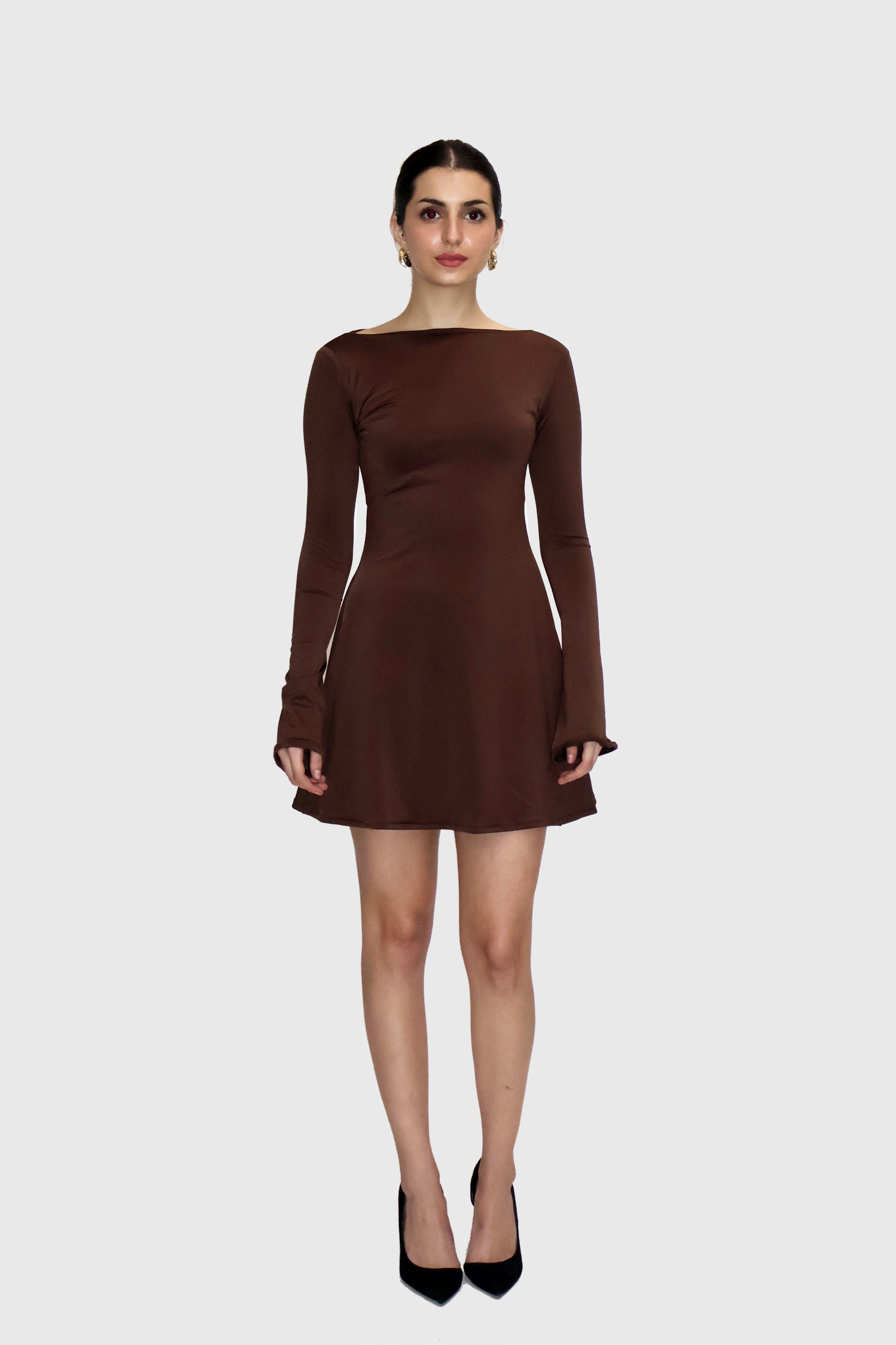 Brown Short Flare Dress
