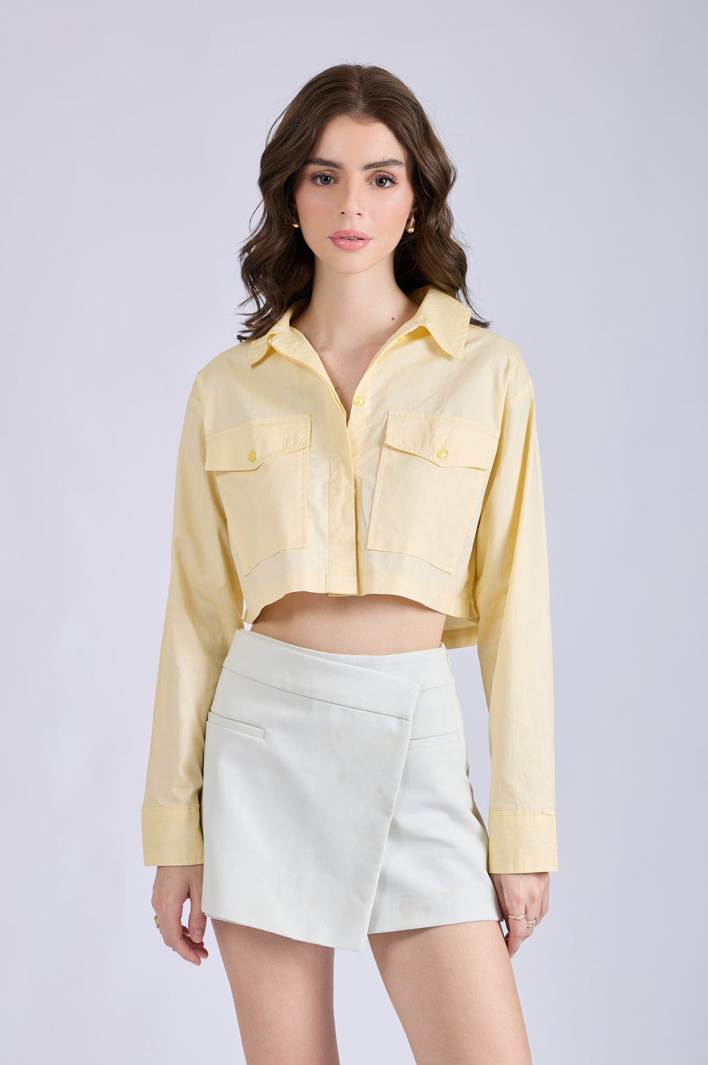 Butter Yellow Crop Shirt with Front Pockets – CITRUS