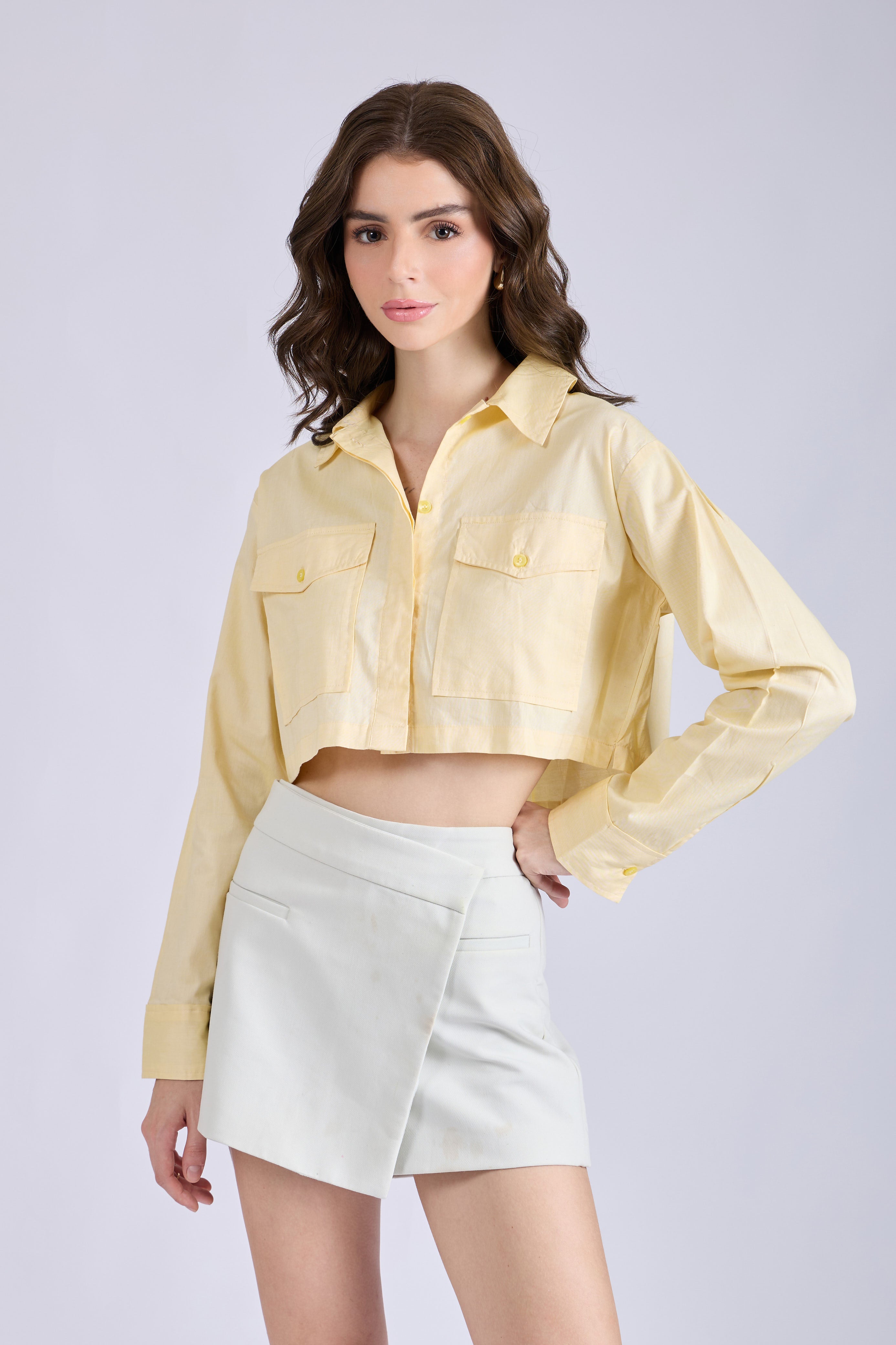 Butter Yellow Crop Shirt with Front Pockets – CITRUS