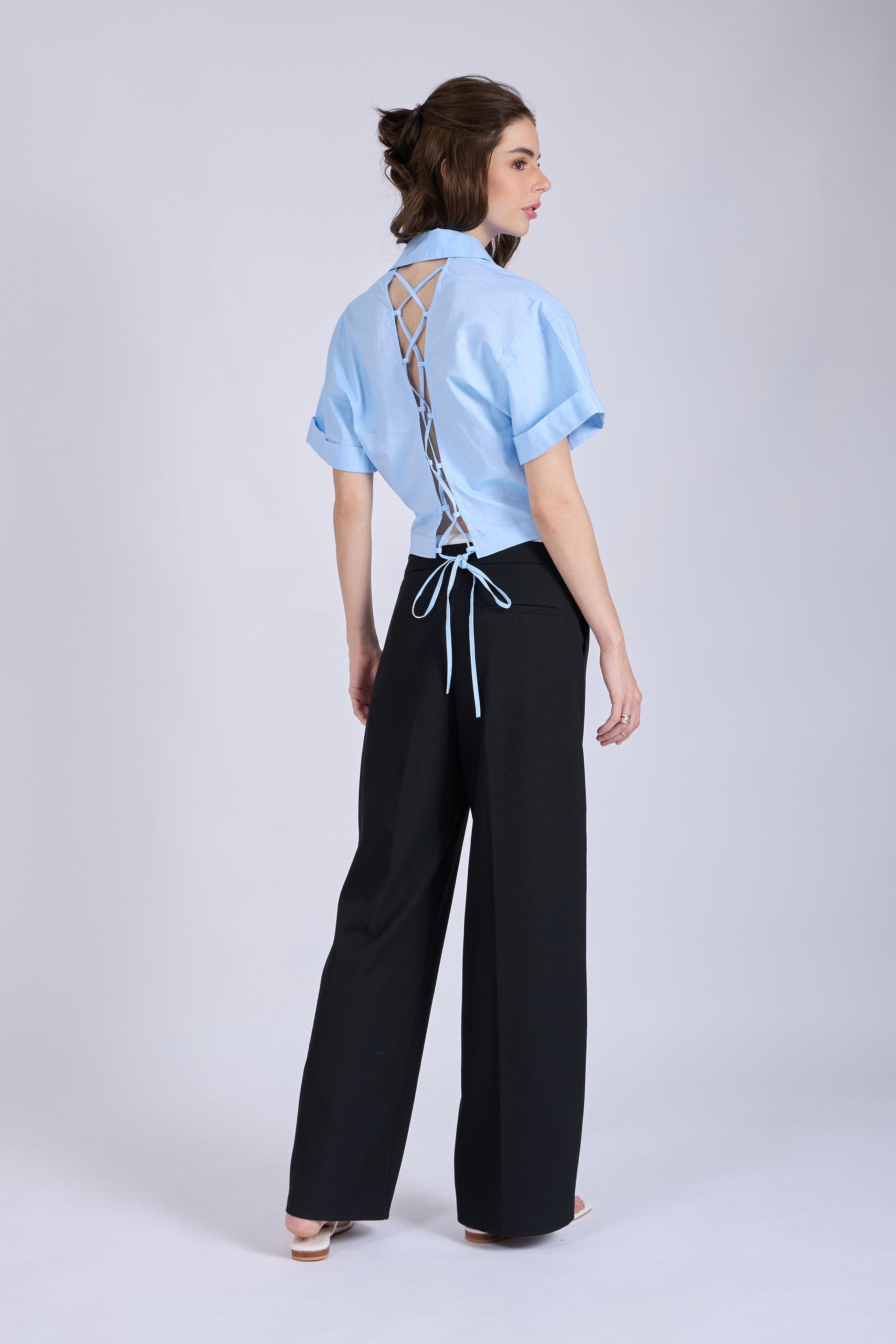 Sky Crop Shirt with Tie-Up Detail – SLIDE
