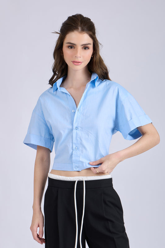 Sky Crop Shirt with Tie-Up Detail – SLIDE