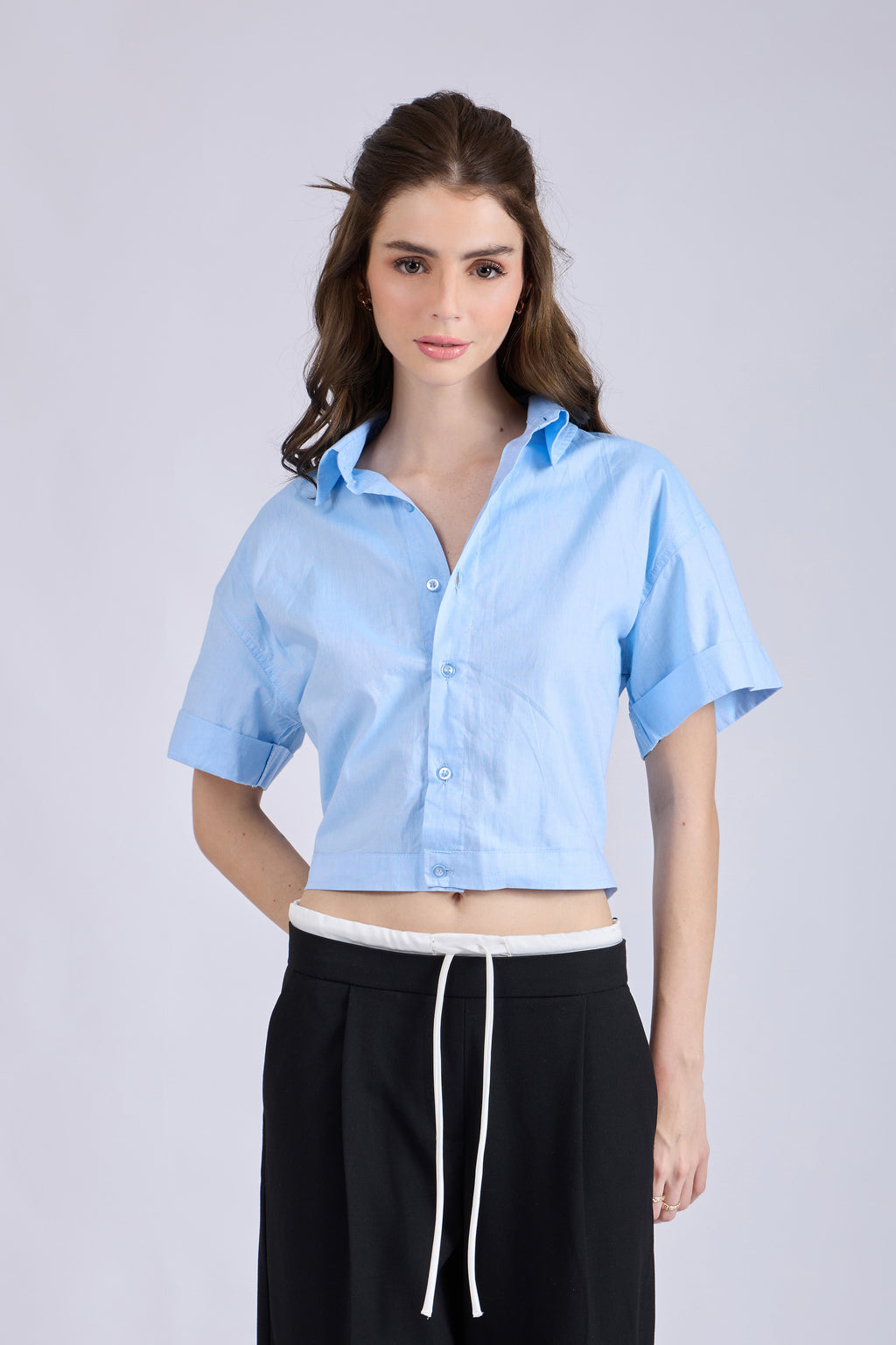 Sky Crop Shirt with Tie-Up Detail – SLIDE