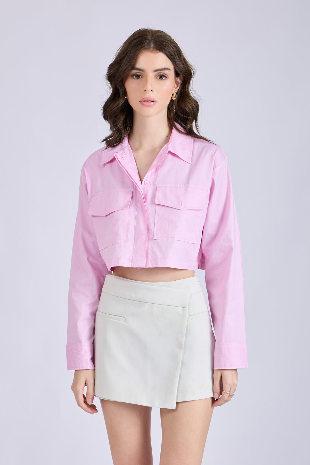 Flamingo Crop Shirt with Front Pockets – CITRUS