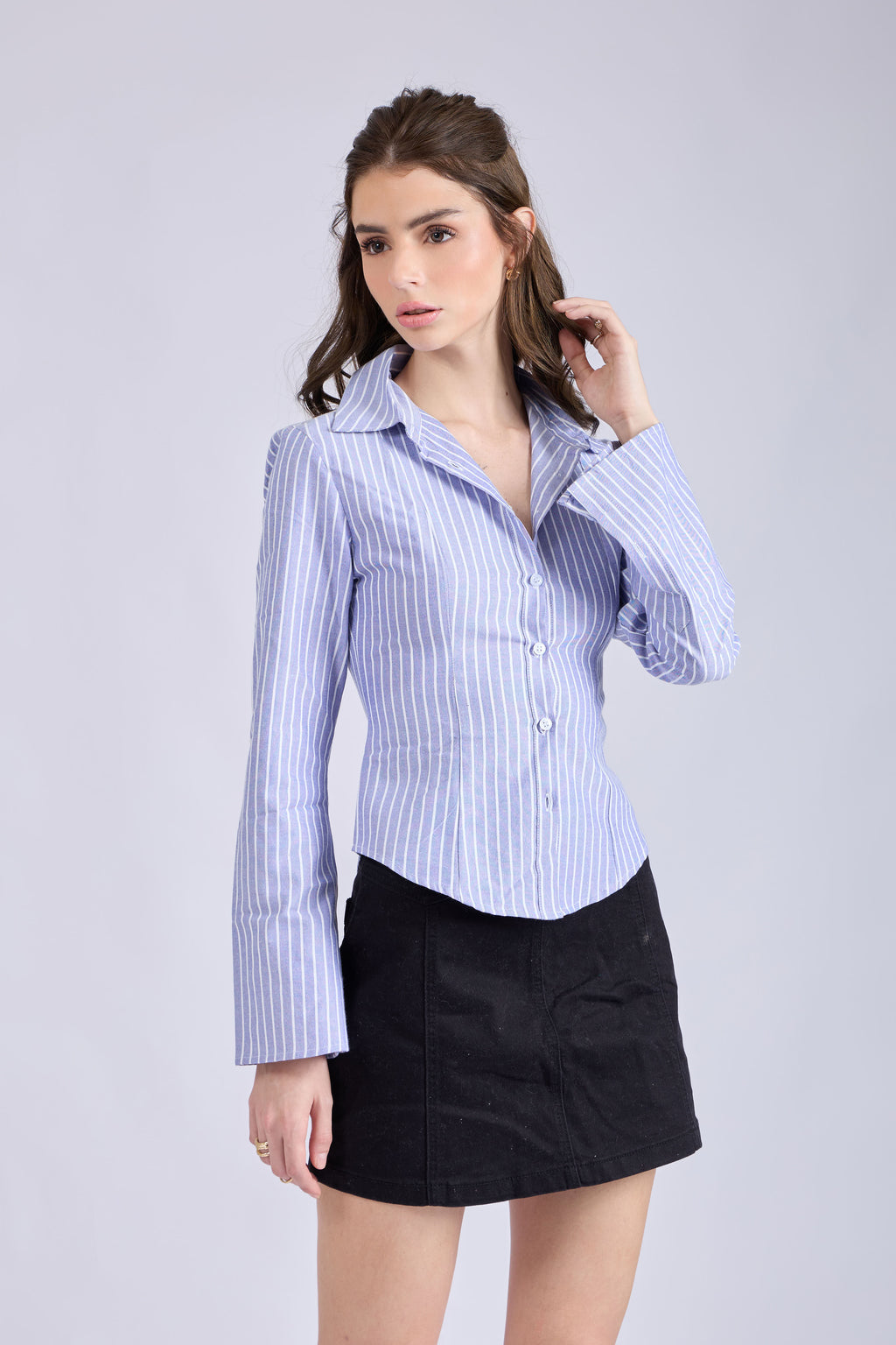 Shalmali in iris shirt sky