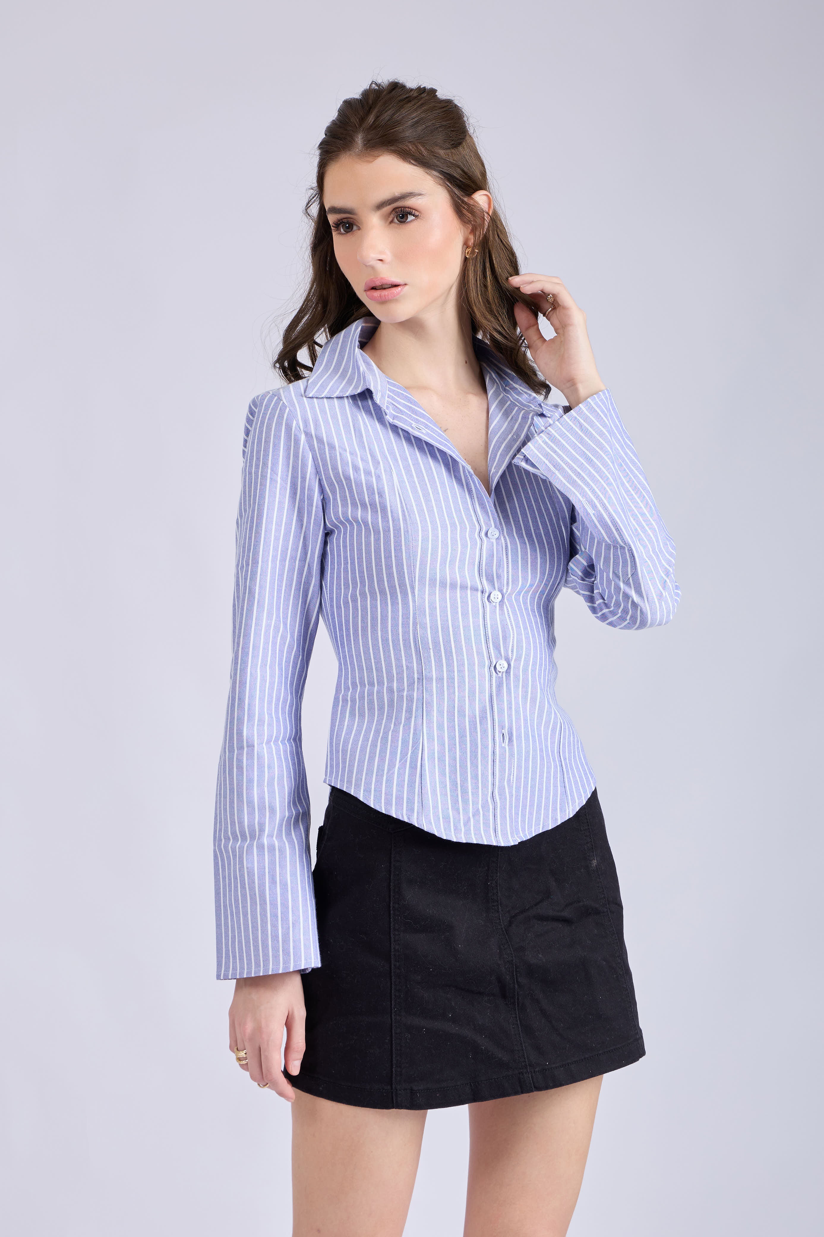 Shalmali in iris shirt sky