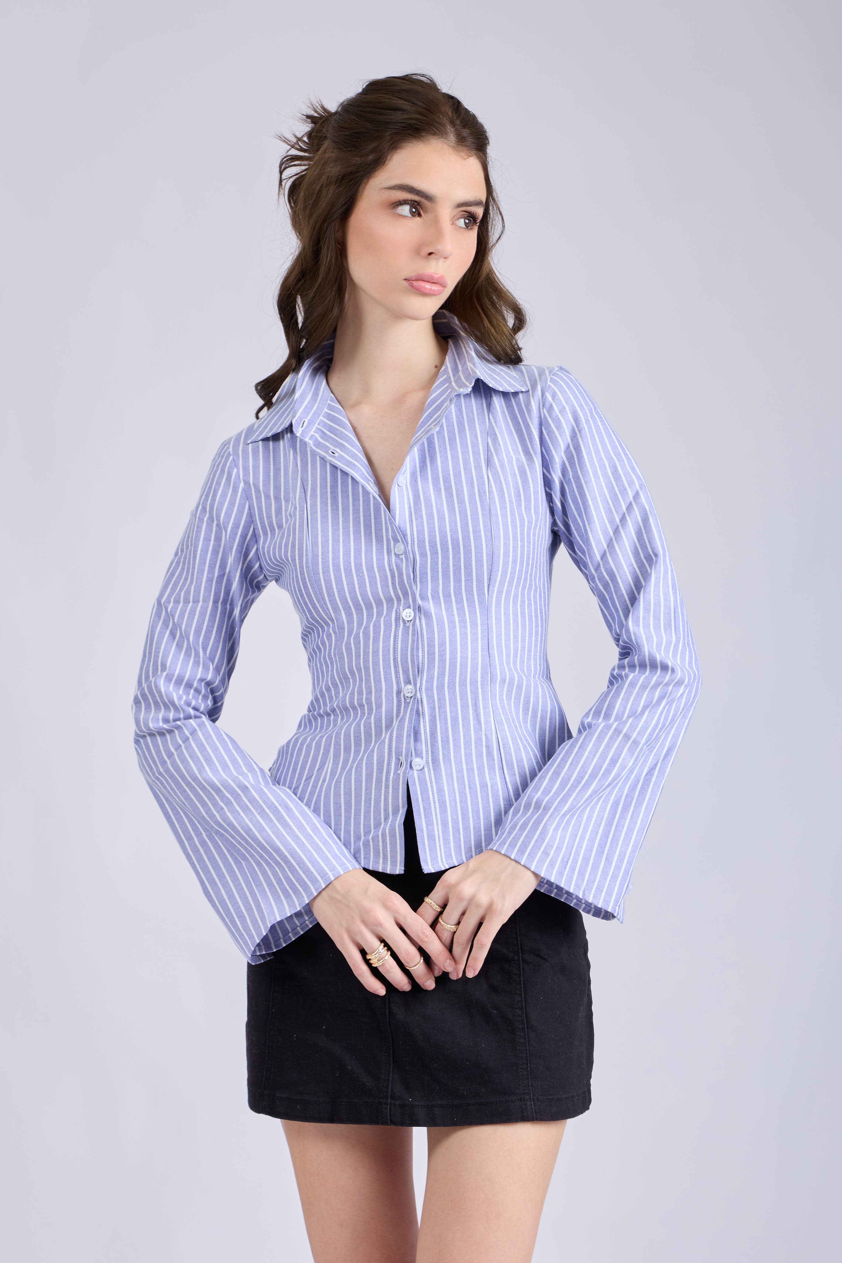 Shalmali in iris shirt sky