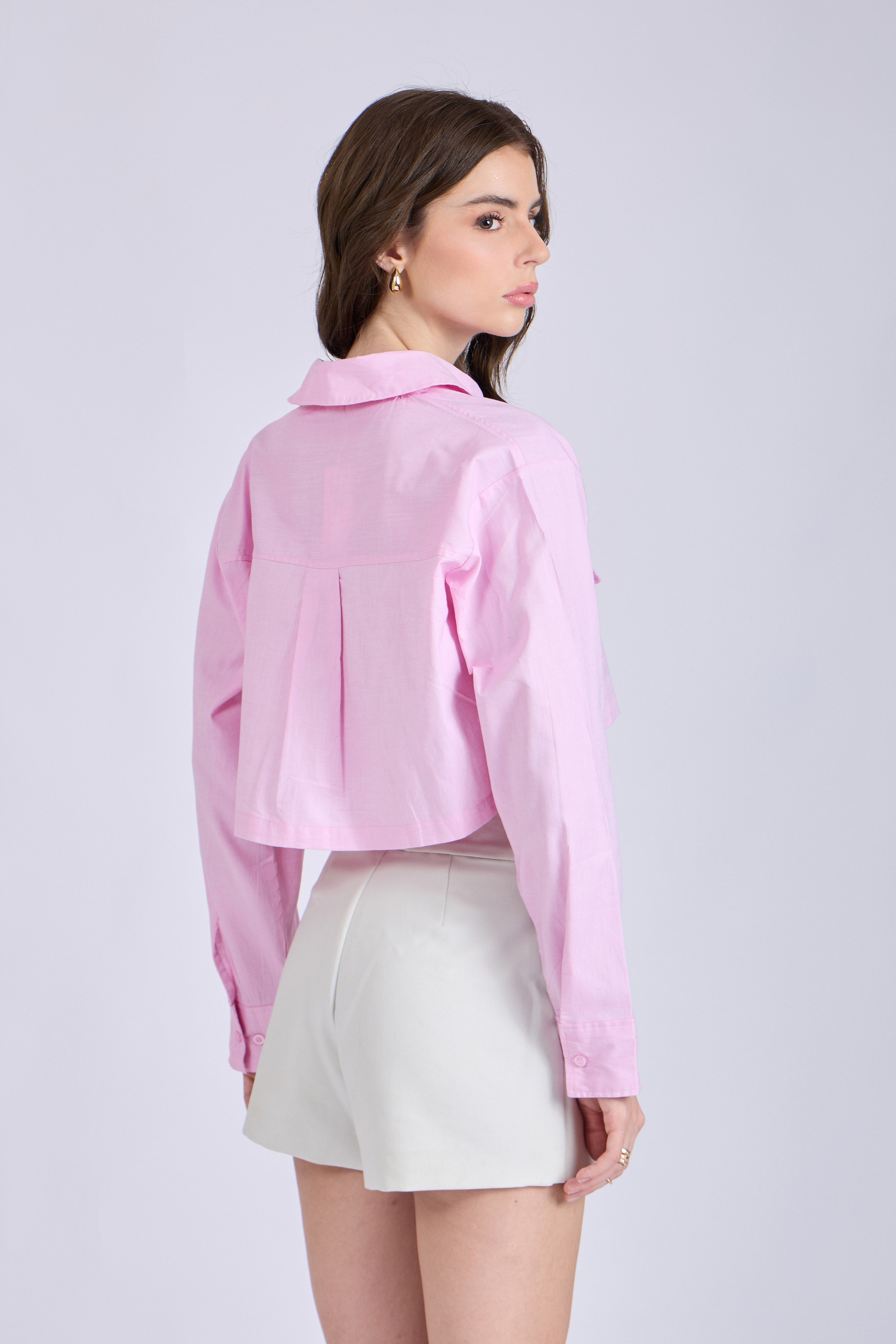 Flamingo Crop Shirt with Front Pockets – CITRUS