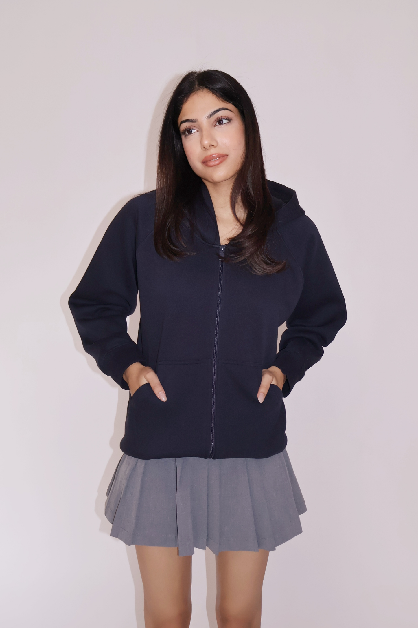OVERSIZED HOODED ZIPPER (NAVY)
