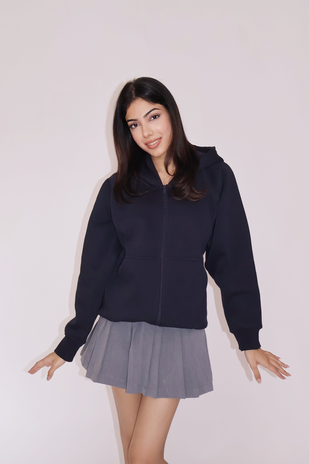 OVERSIZED HOODED ZIPPER (NAVY)