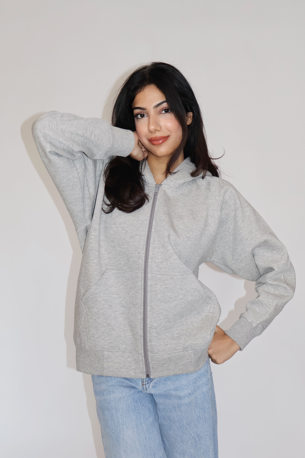 OVERSIZED HOODED ZIPPER (GREY)