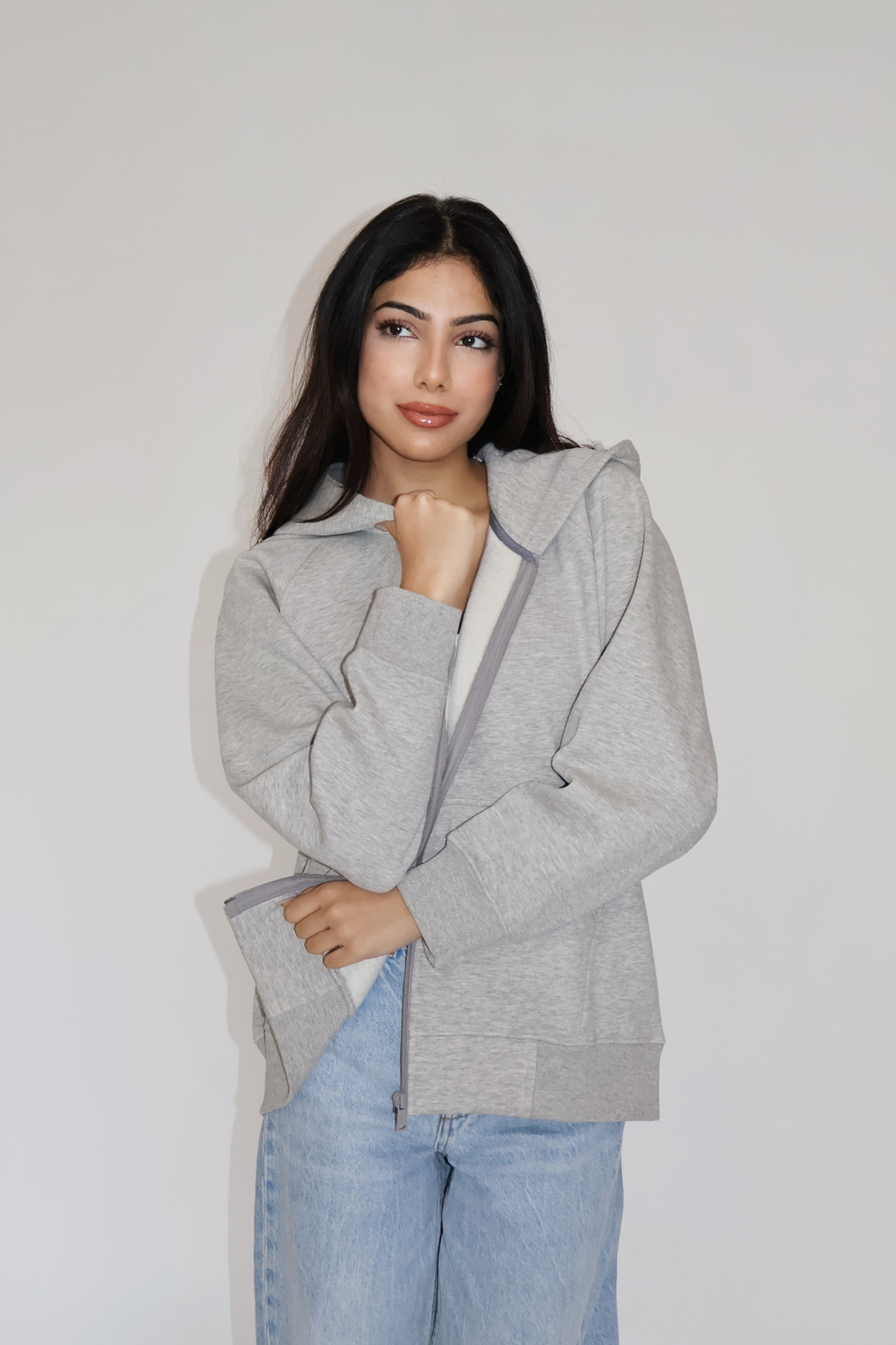 OVERSIZED HOODED ZIPPER (GREY)