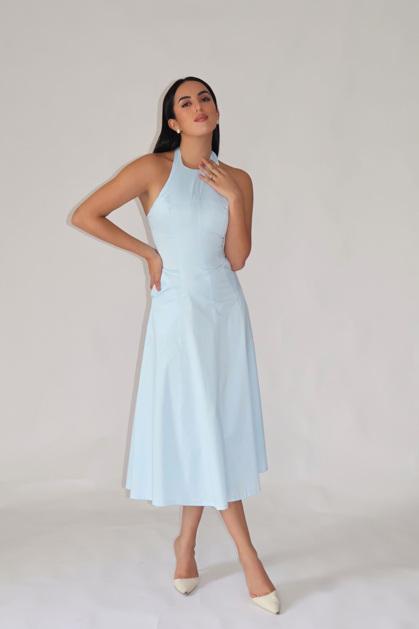 Powder Blue Halter Neck Dress – LILY