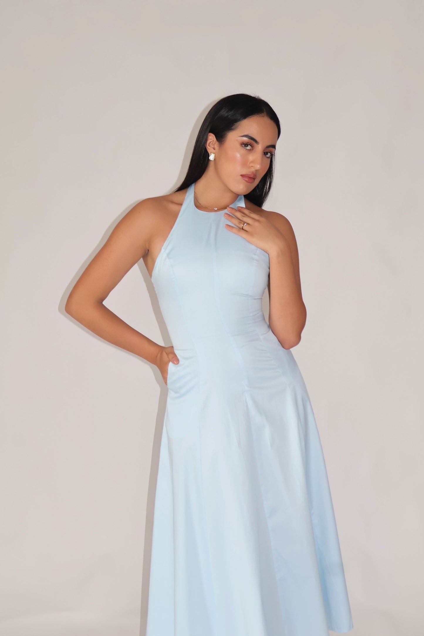 Powder Blue Halter Neck Dress – LILY