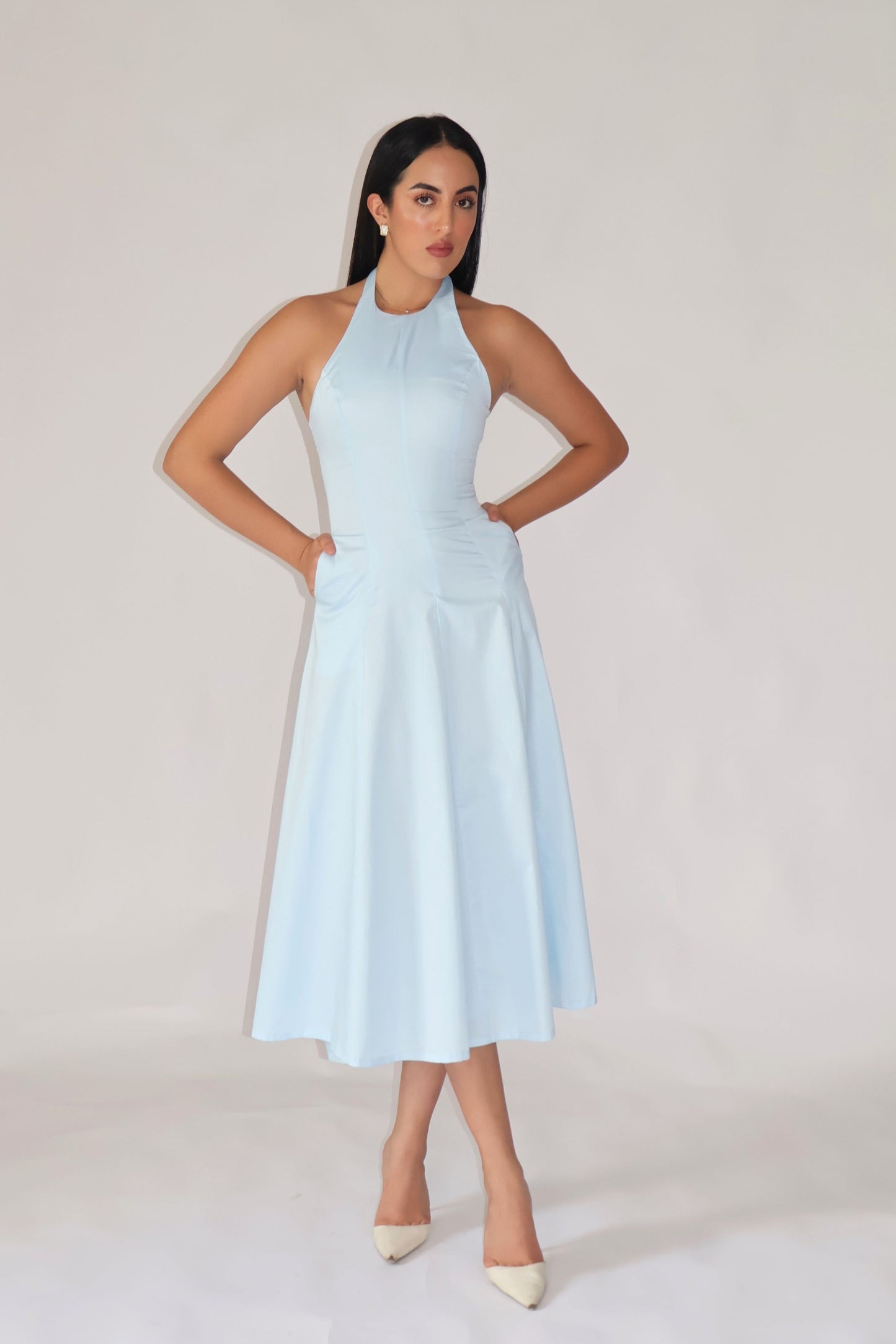 Powder Blue Halter Neck Dress – LILY