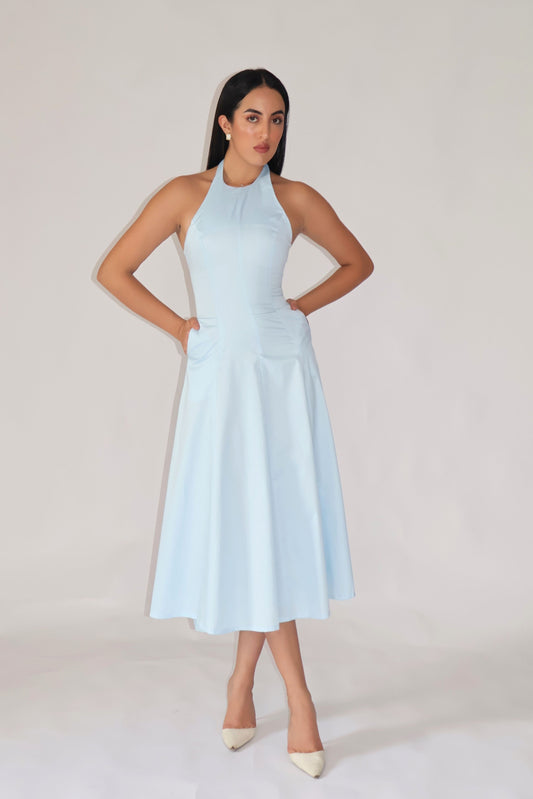 Powder Blue Halter Neck Dress – LILY