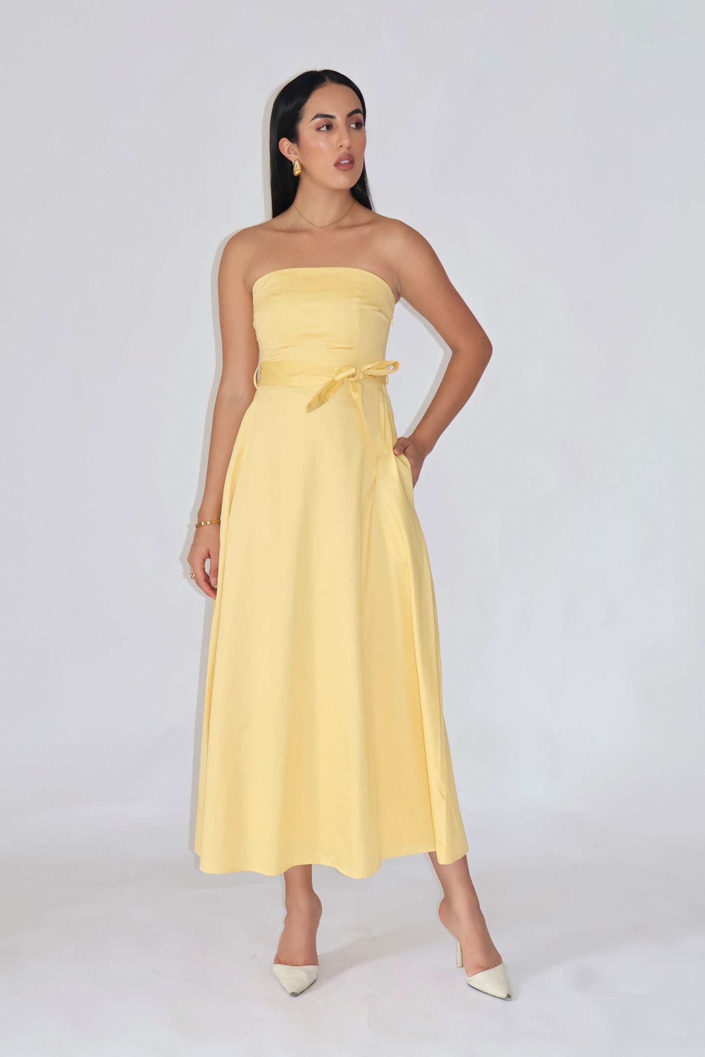 Butter Yellow Tube Bow Dress – SIENNA