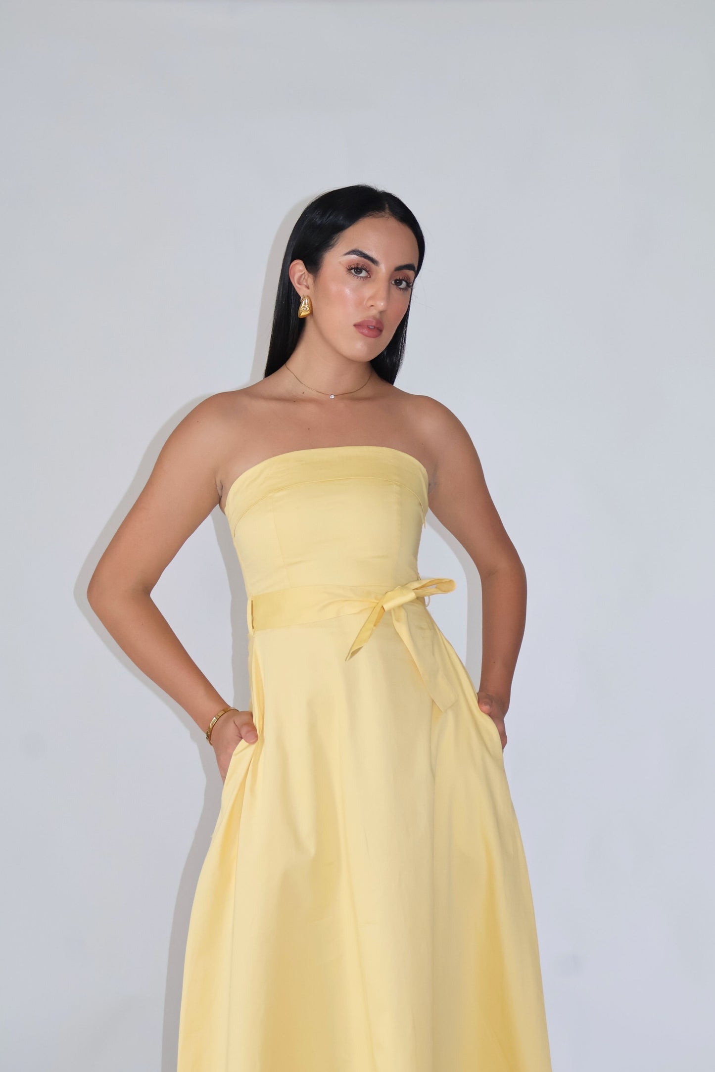 Butter Yellow Tube Bow Dress – SIENNA