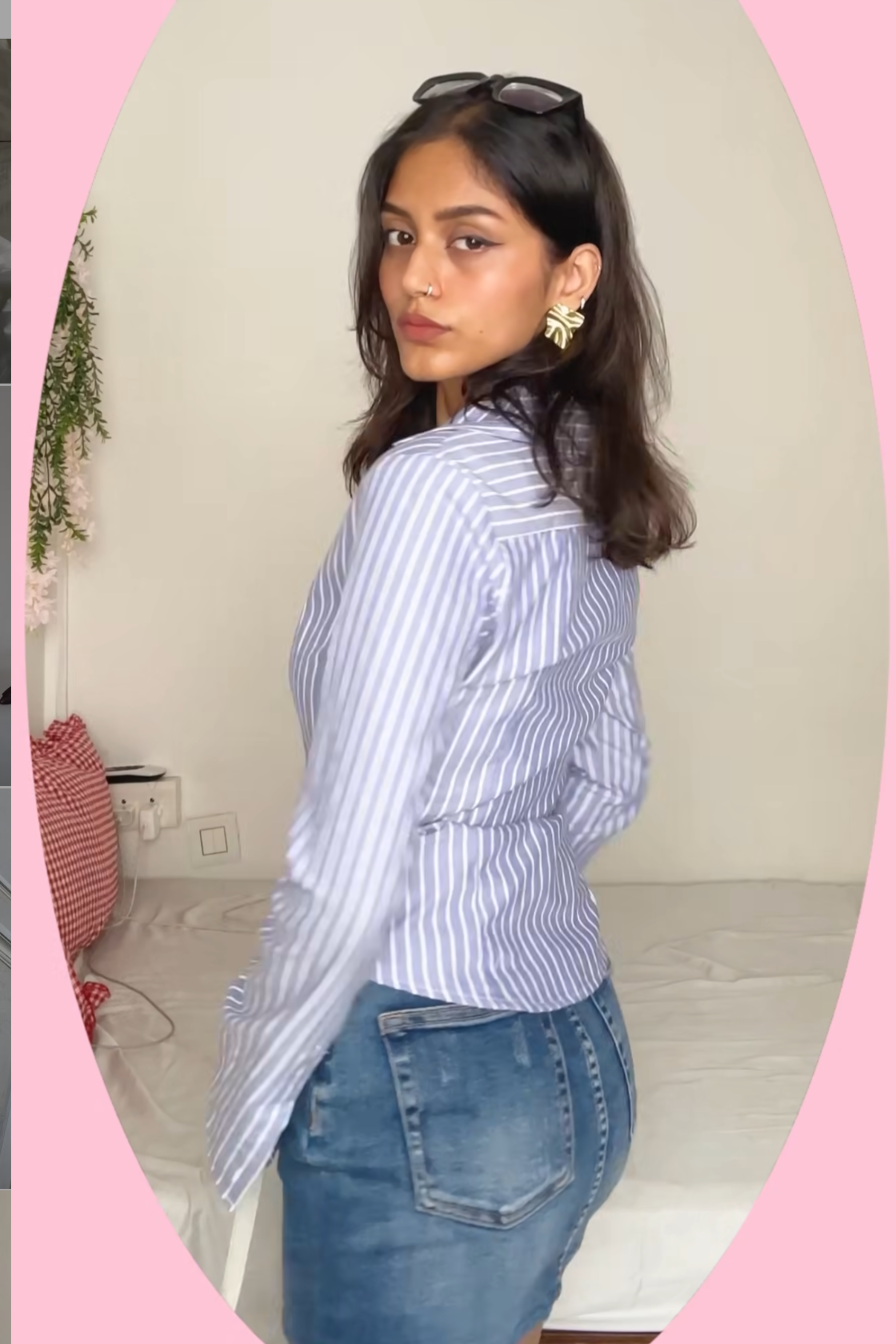 Shalmali in iris shirt sky