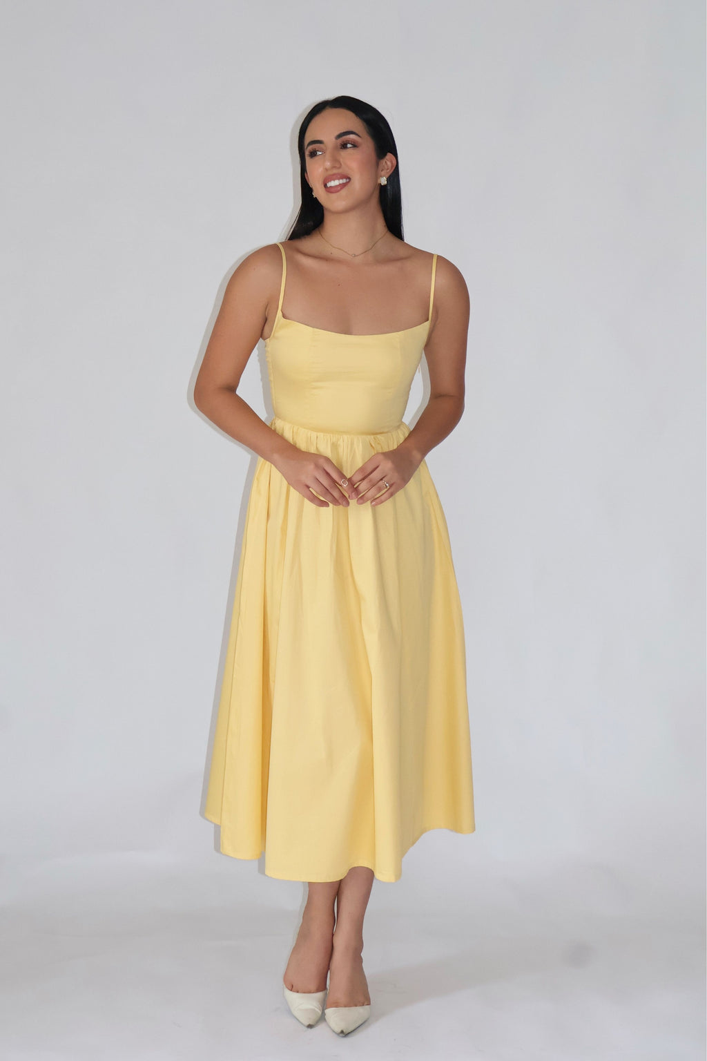 Sia in Butter Yellow Strappy Flare Dress – ZIA