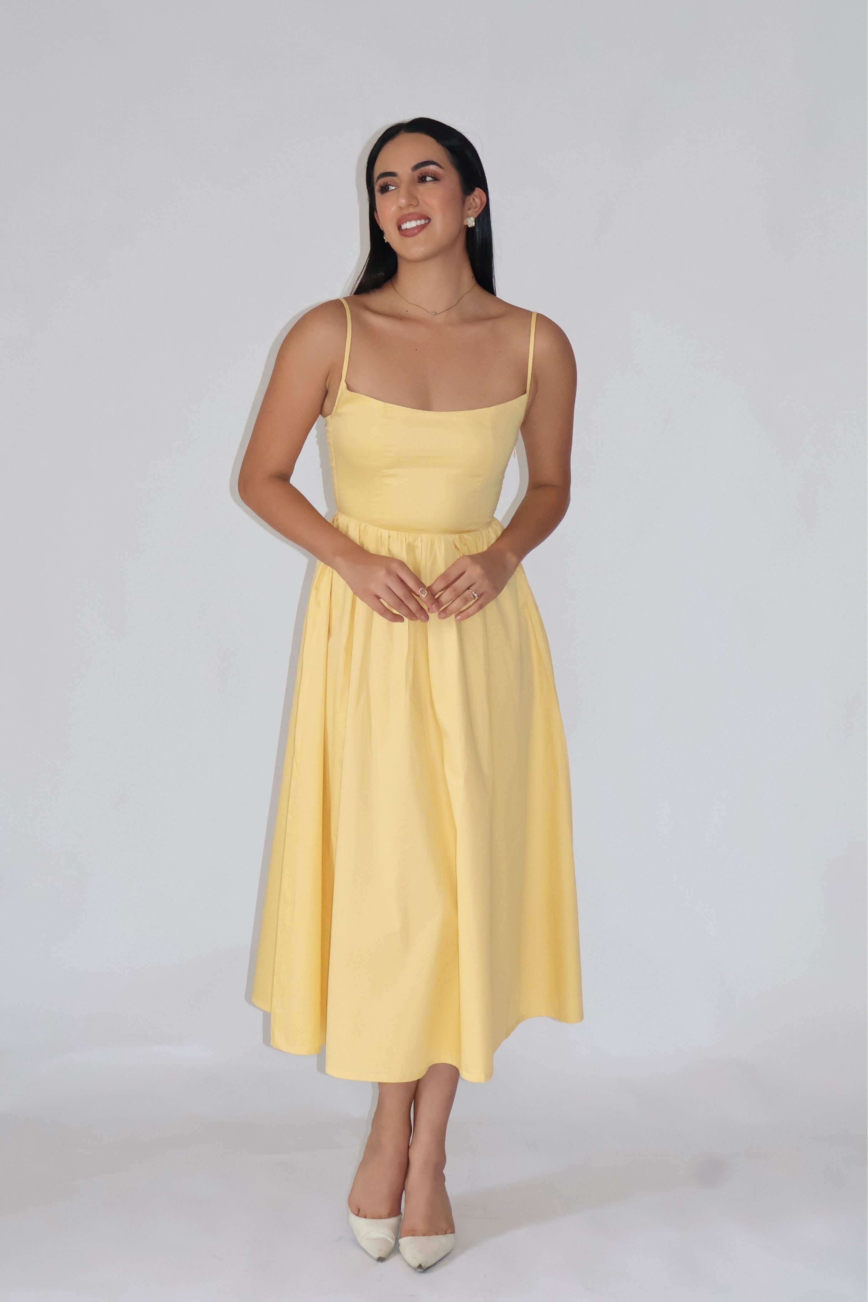 Sia in Butter Yellow Strappy Flare Dress – ZIA