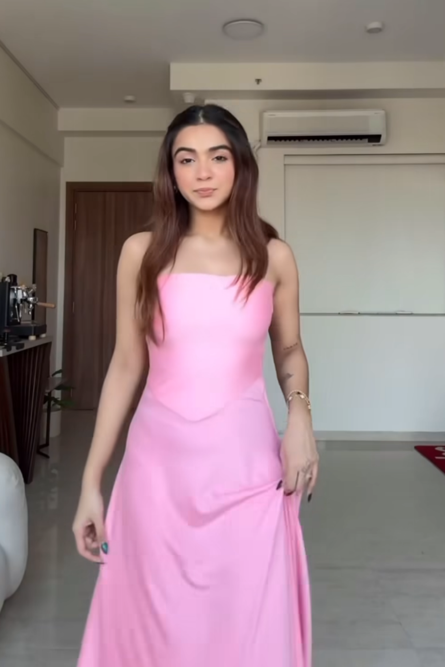 Apoorva in flow dress flamingo