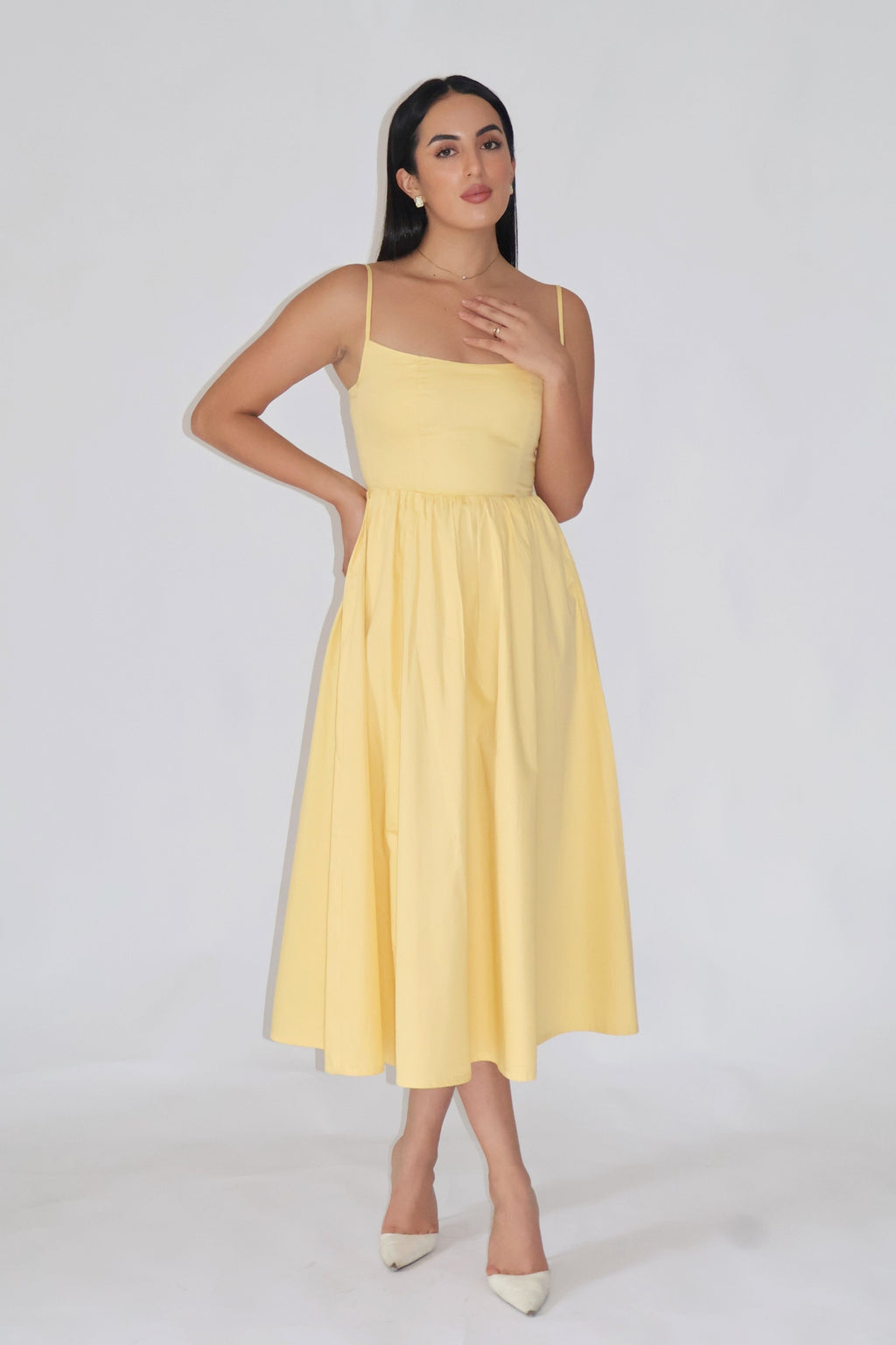 Sia in Butter Yellow Strappy Flare Dress – ZIA