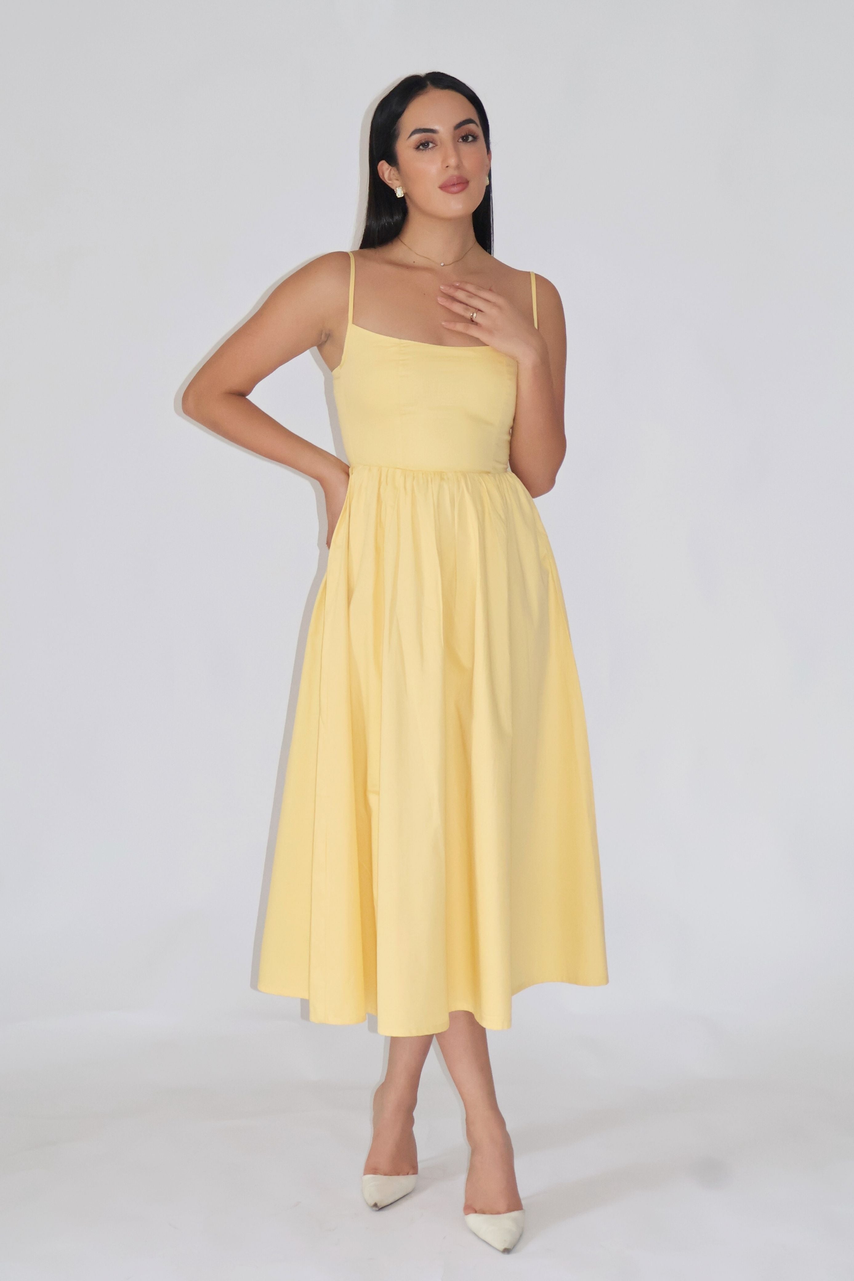 Sia in Butter Yellow Strappy Flare Dress – ZIA