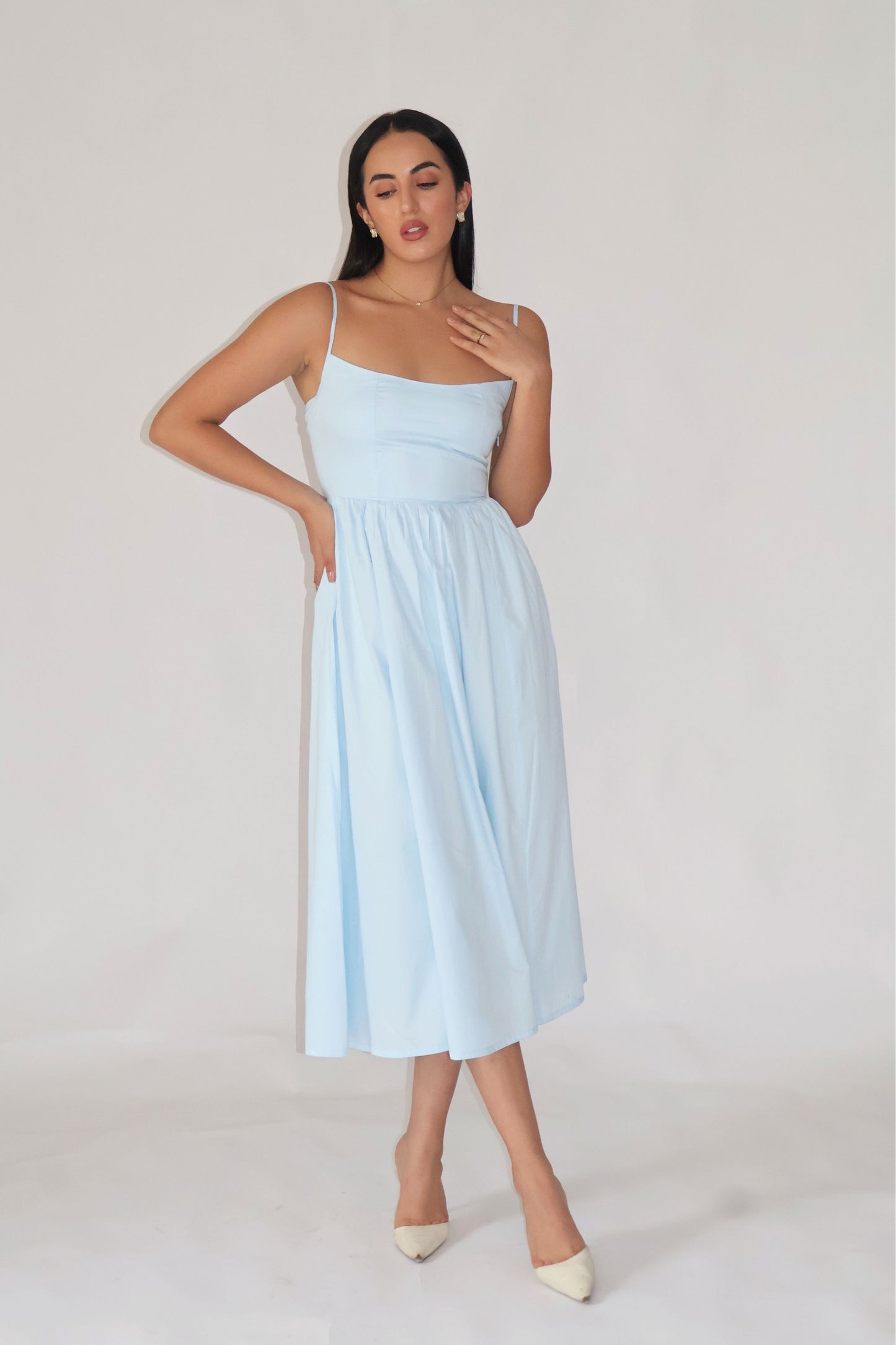 Powder Blue Strappy Flare Dress – ZIA
